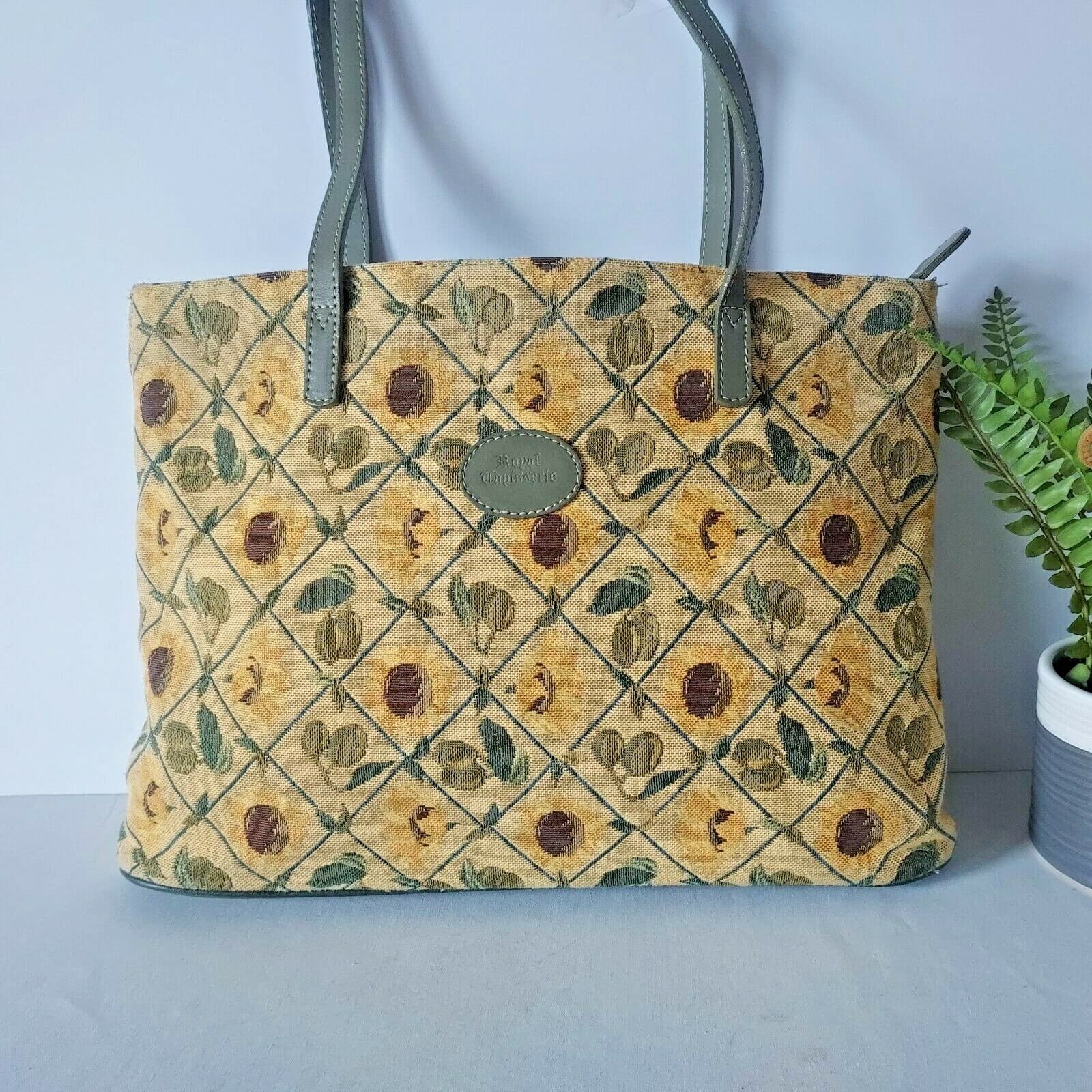 Royal Tapisserie Tapestry Sunflower Sherry Tote Shoulder Bag Zip Yellow Green - Thumbnail 3