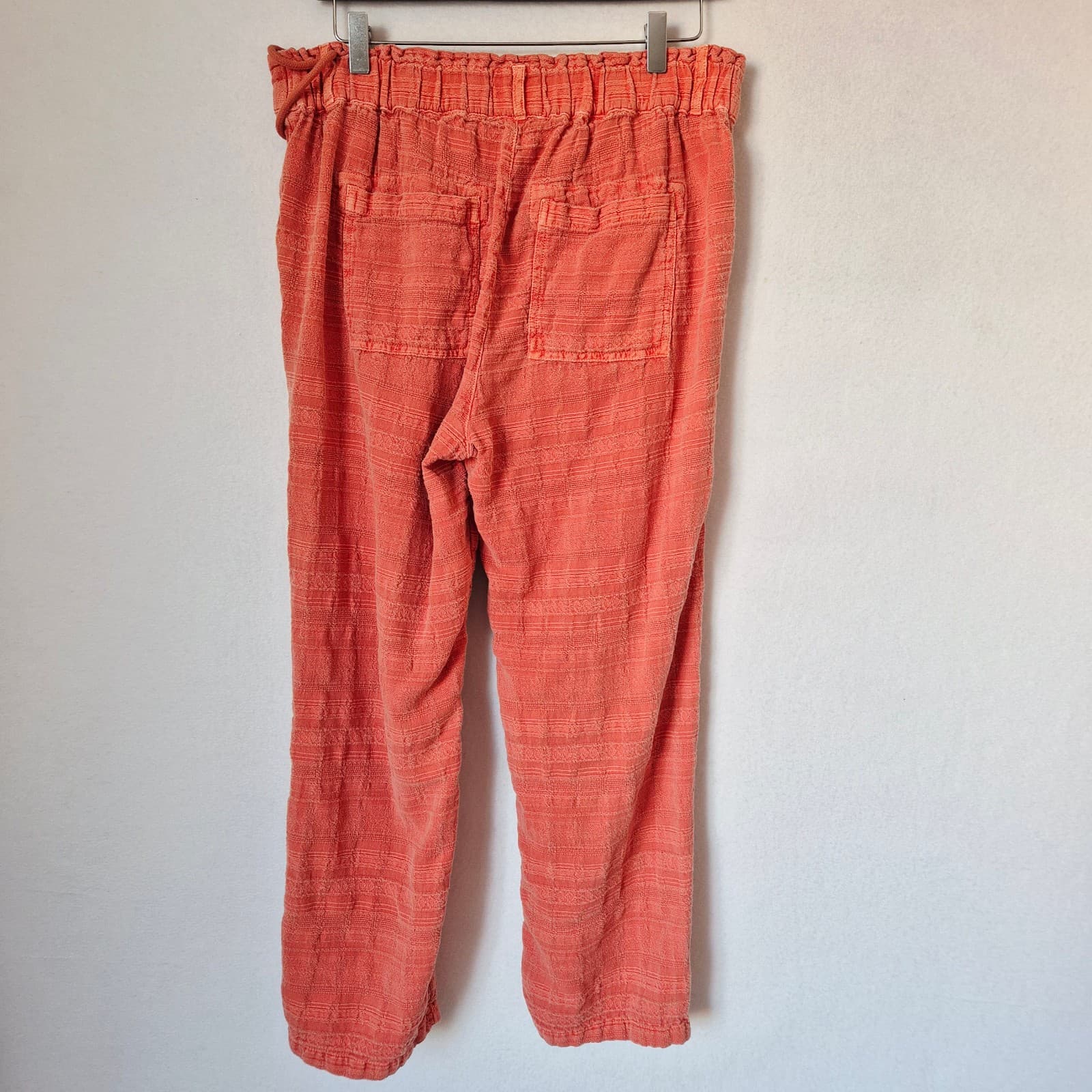 Sundance Coastline Textured Beach Pants Button-Fly Drawstring Cotton Coral Sz.M - Thumbnail 6