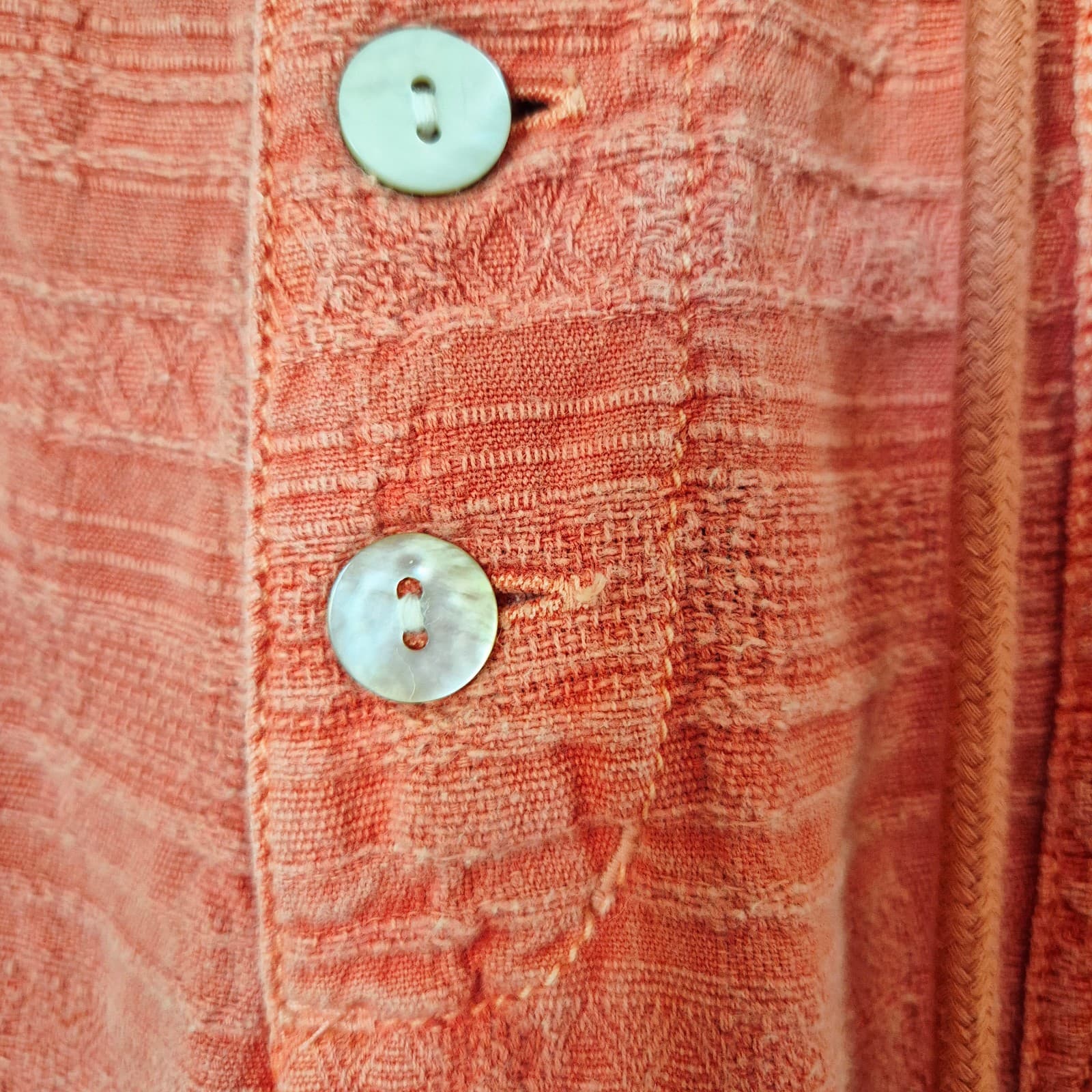 Sundance Coastline Textured Beach Pants Button-Fly Drawstring Cotton Coral Sz.M - Thumbnail 5