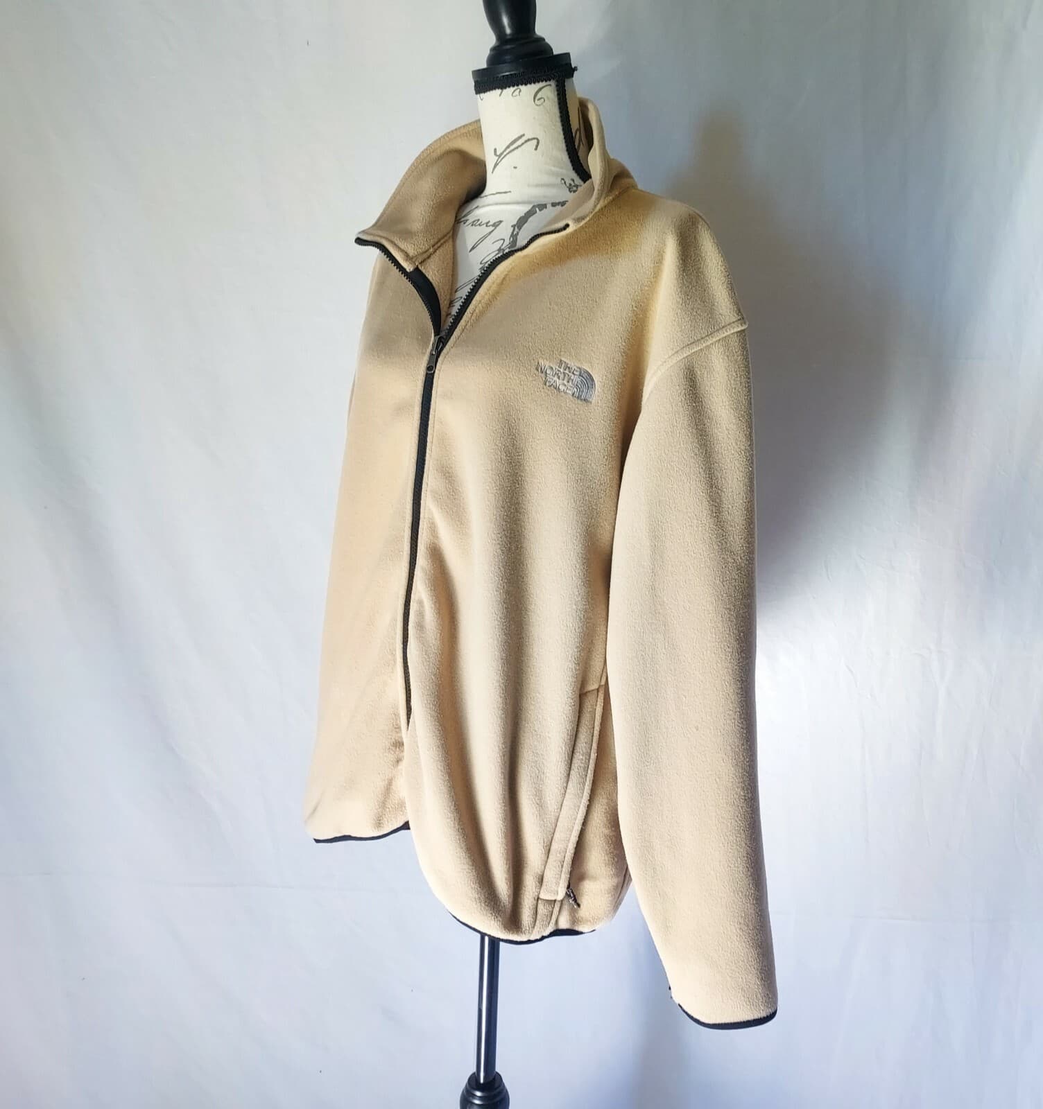 The North Face Fleece Jacket Full-Zip Zip-Pocket Mock Neck Cream Women Sz.L - Thumbnail 3