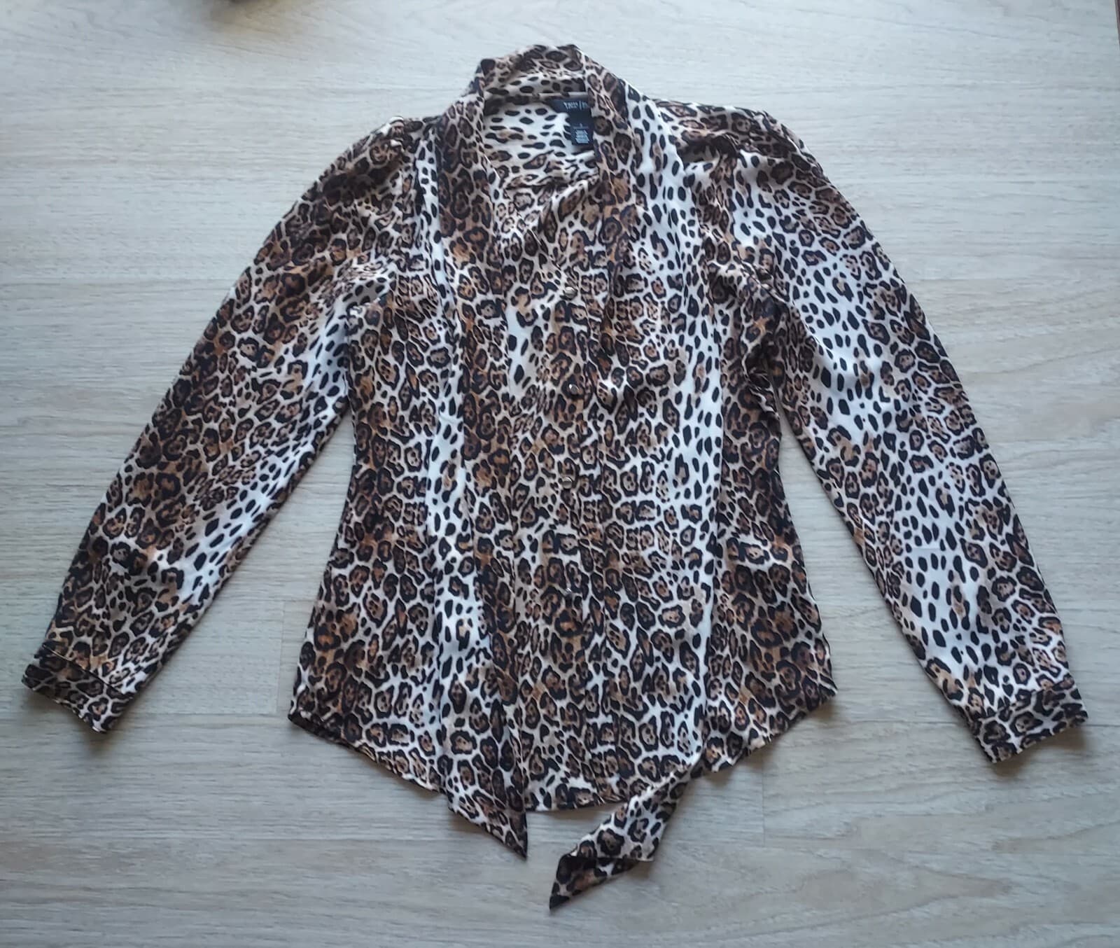 White House Black Market Leopard Tie-Neck Shirt Button Long Sleeve Brown Women 2 - Thumbnail 6