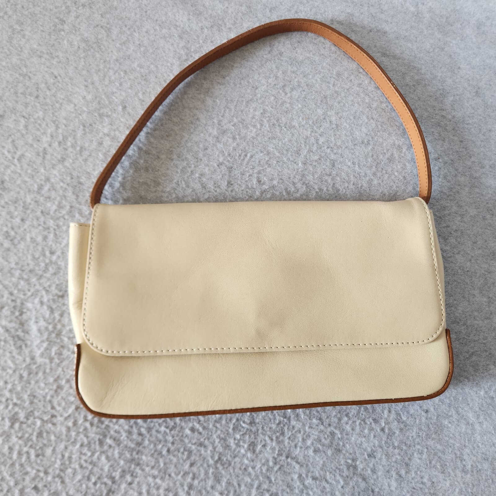 J.Crew Leather Clutch Shoulder Bag Removable Strap Flap Magnet-Snap Ivory-Tan - Thumbnail 4