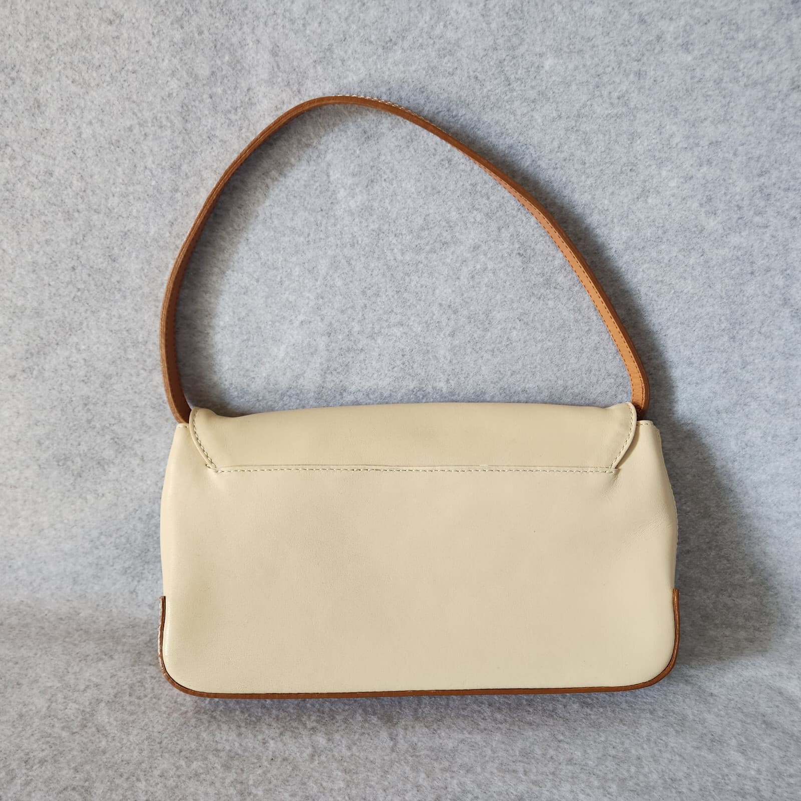 J.Crew Leather Clutch Shoulder Bag Removable Strap Flap Magnet-Snap Ivory-Tan - Thumbnail 3