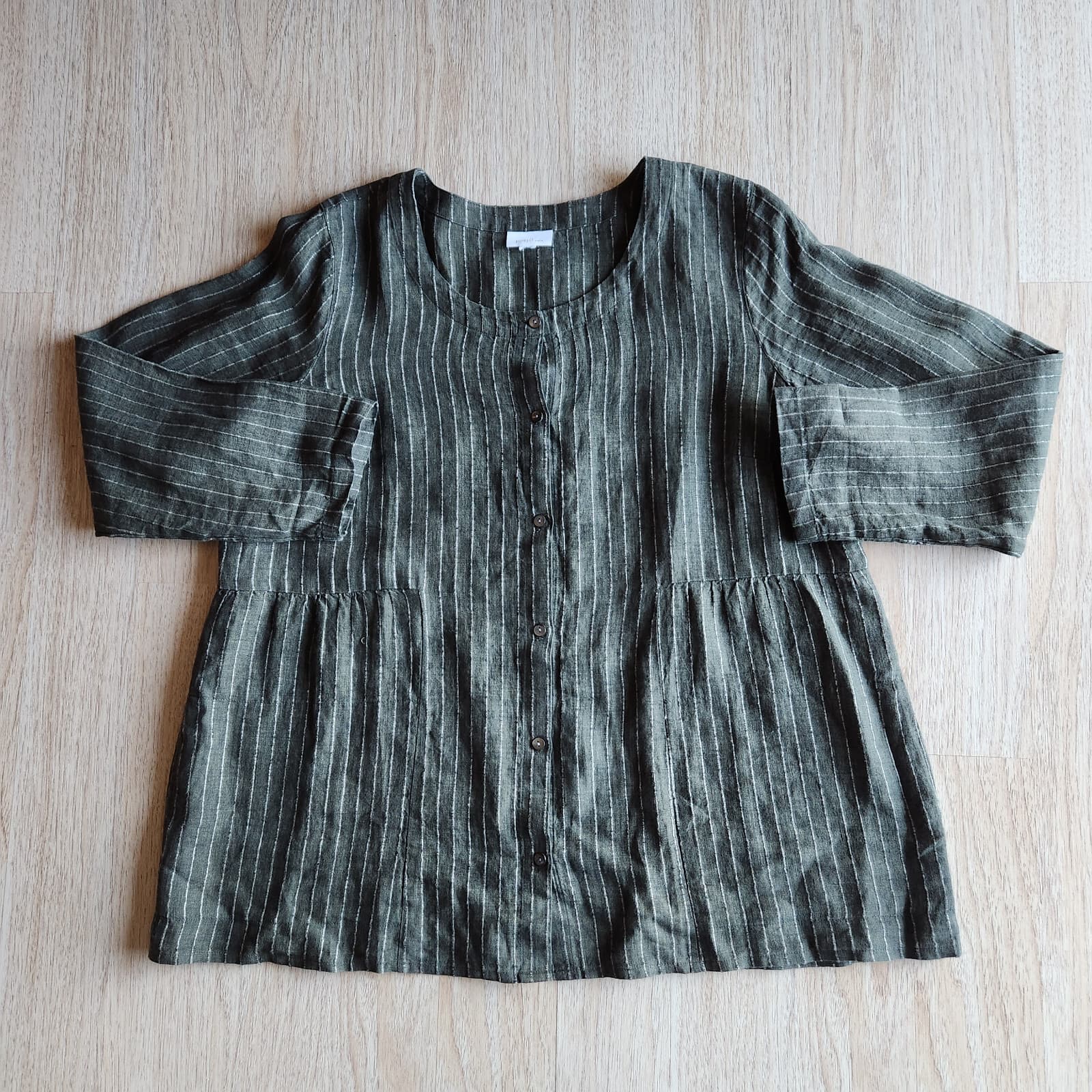 Pure Jill Linen Pin-Stripe Tunic Top Long Sleeve Button Pocket Green Bust 48" XL - Thumbnail 3