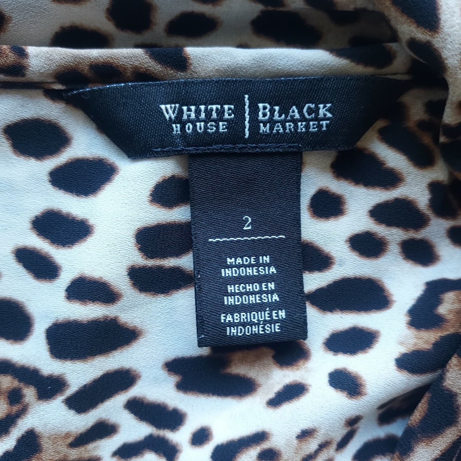 White House Black Market Leopard Tie-Neck Shirt Button Long Sleeve Brown Women 2 - Thumbnail 7