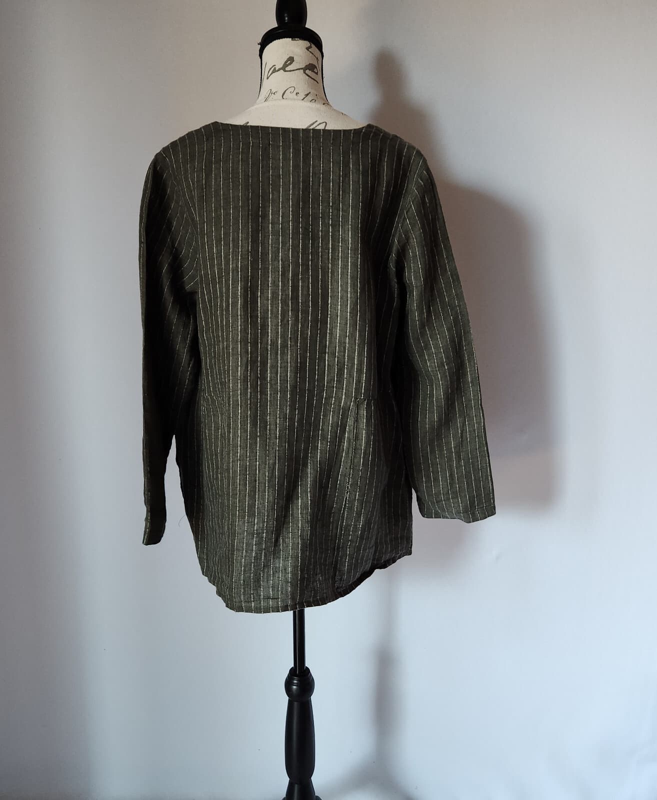 Pure Jill Linen Pin-Stripe Tunic Top Long Sleeve Button Pocket Green Bust 48" XL - Thumbnail 5