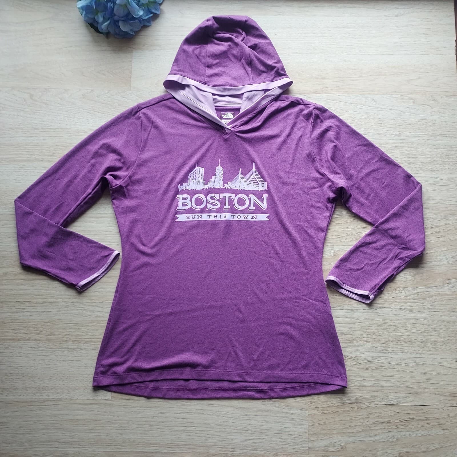 The North Face BOSTON Run This Town Hooded Activewear Top Long Sleeve Purple L - Thumbnail 2