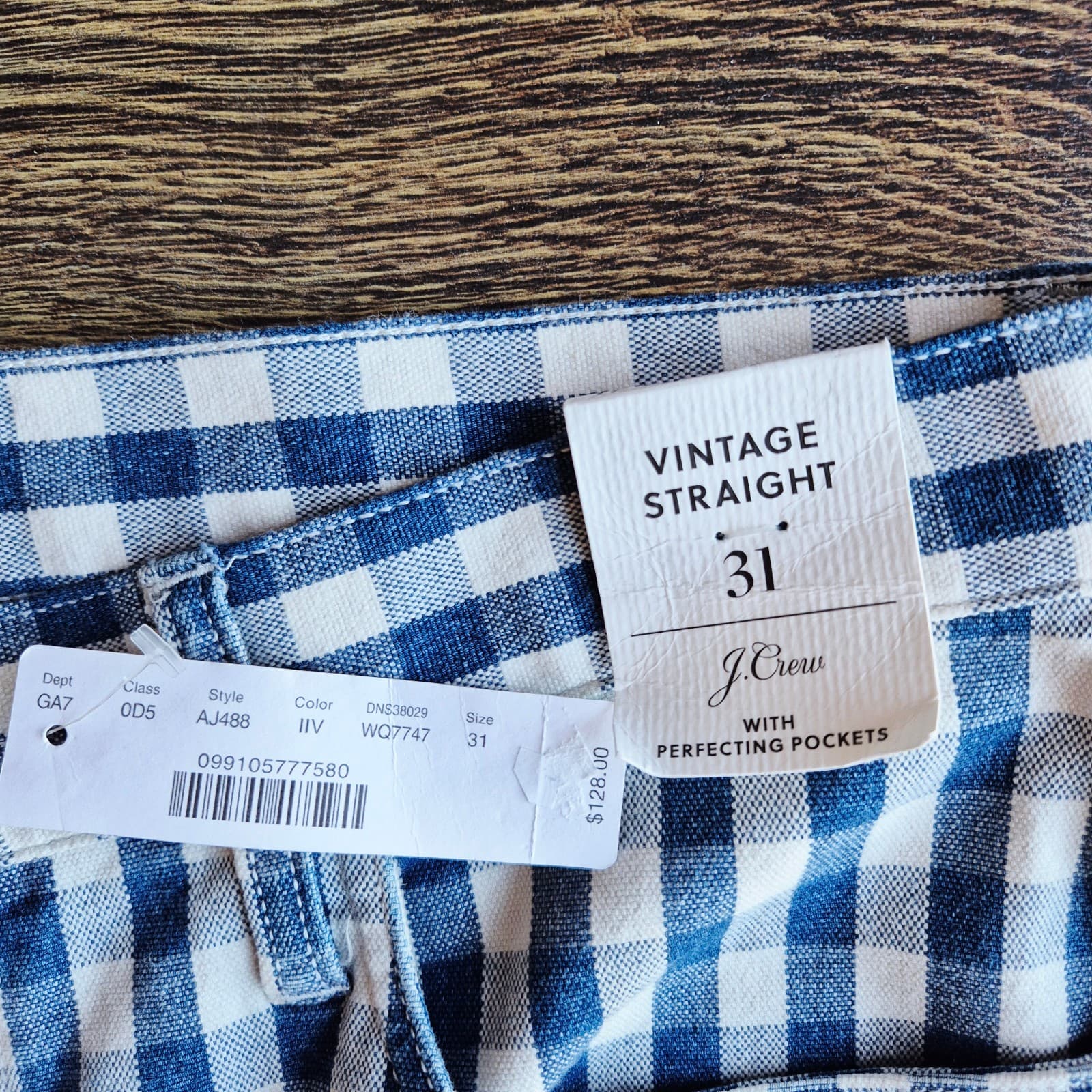 NWT J.Crew Indigo Ivory Gingham Vintage Straight Jeans High Rise Sz.31 #AJ488 - Thumbnail 8