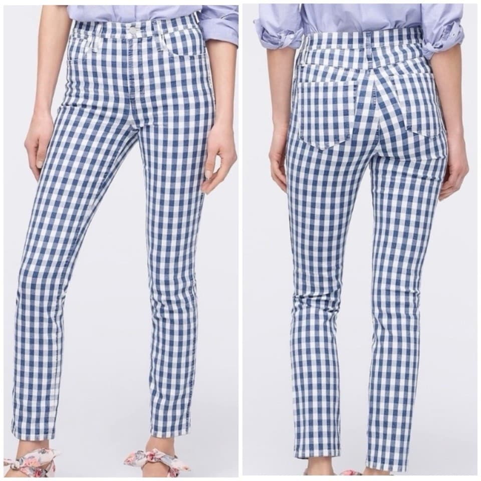 NWT J.Crew Indigo Ivory Gingham Vintage Straight Jeans High Rise Sz.31 #AJ488 - Thumbnail 2