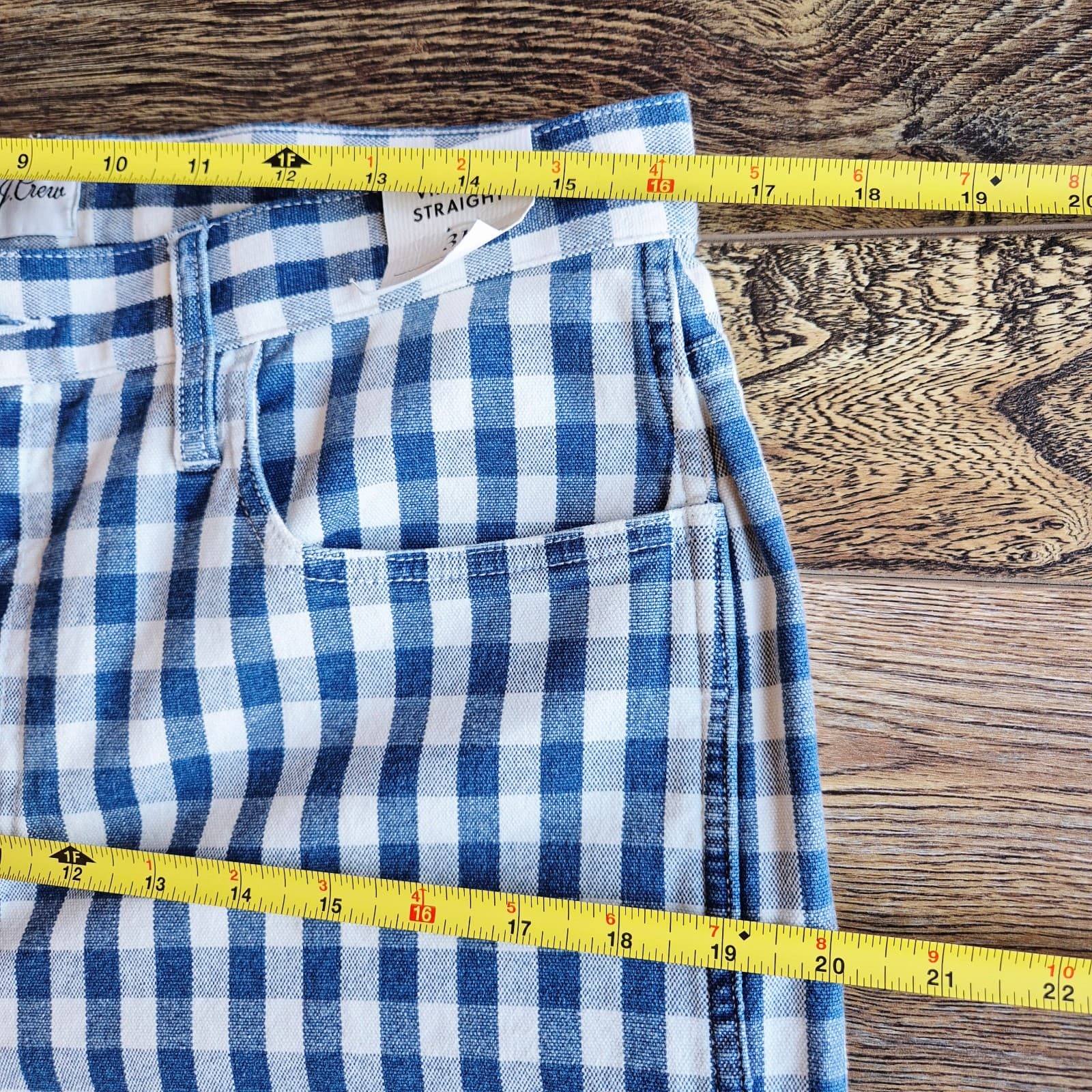 NWT J.Crew Indigo Ivory Gingham Vintage Straight Jeans High Rise Sz.31 #AJ488 - Thumbnail 10