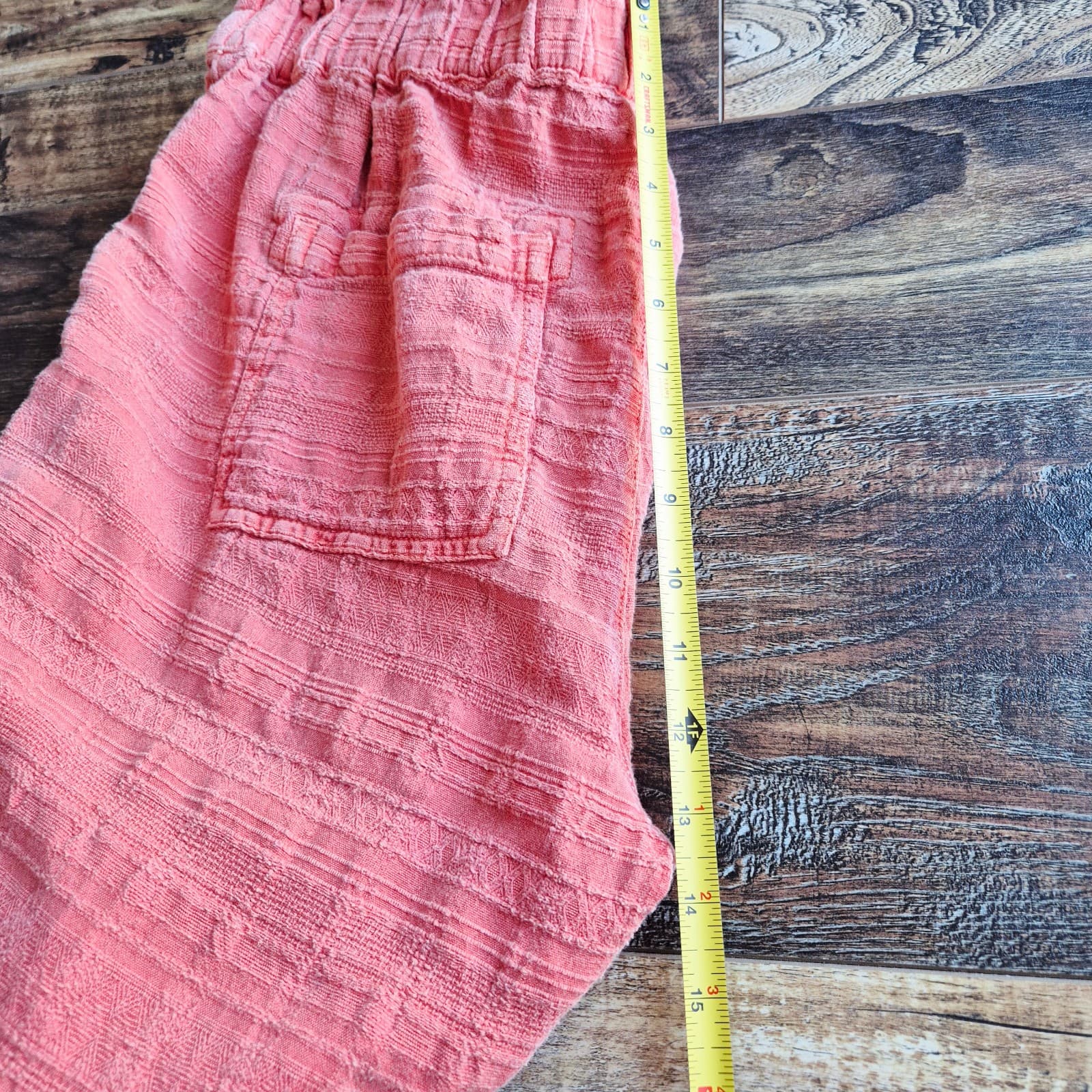 Sundance Coastline Textured Beach Pants Button-Fly Drawstring Cotton Coral Sz.M - Thumbnail 11