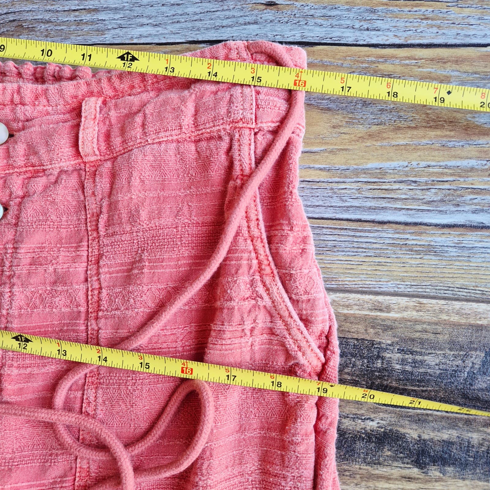 Sundance Coastline Textured Beach Pants Button-Fly Drawstring Cotton Coral Sz.M - Thumbnail 9