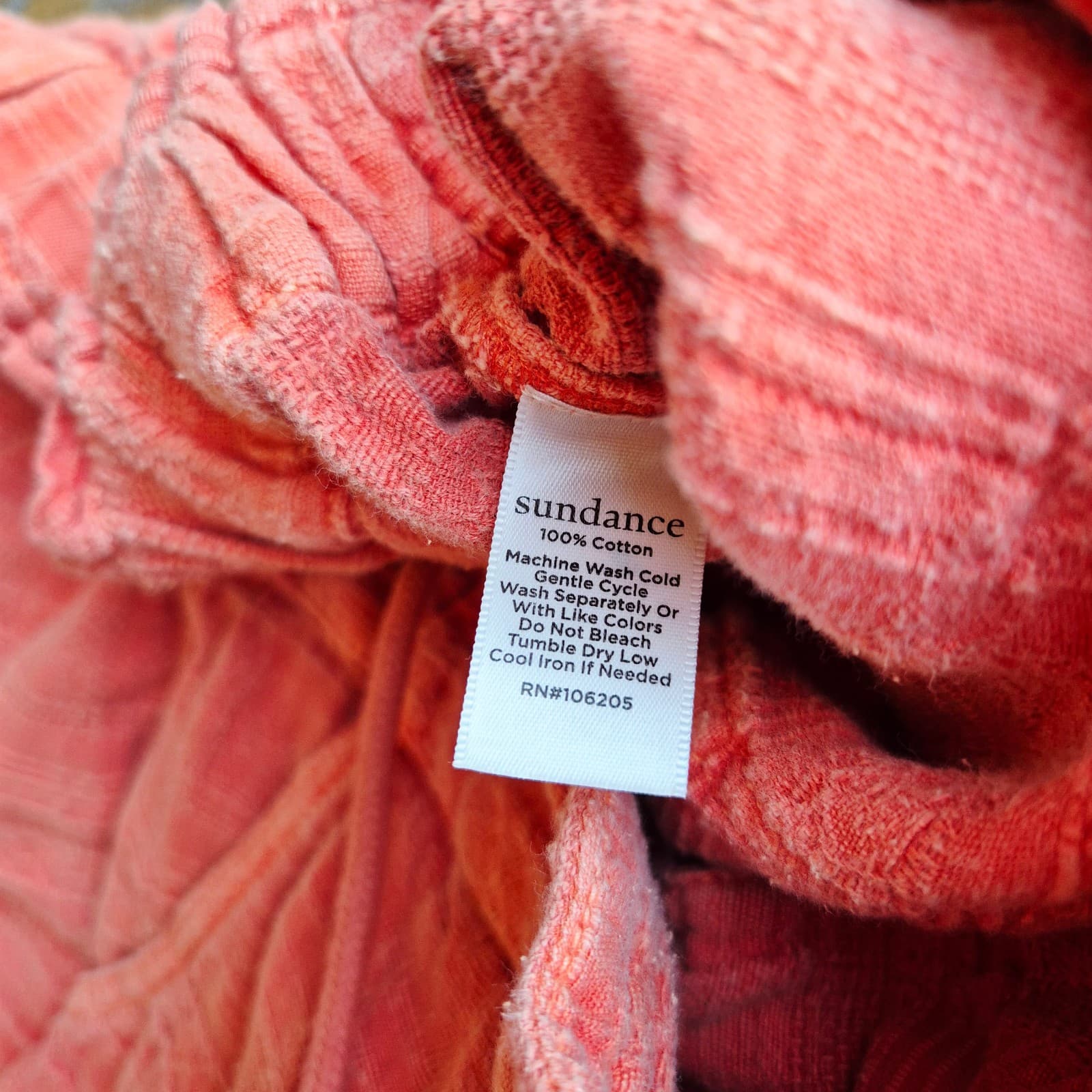 Sundance Coastline Textured Beach Pants Button-Fly Drawstring Cotton Coral Sz.M - Thumbnail 8