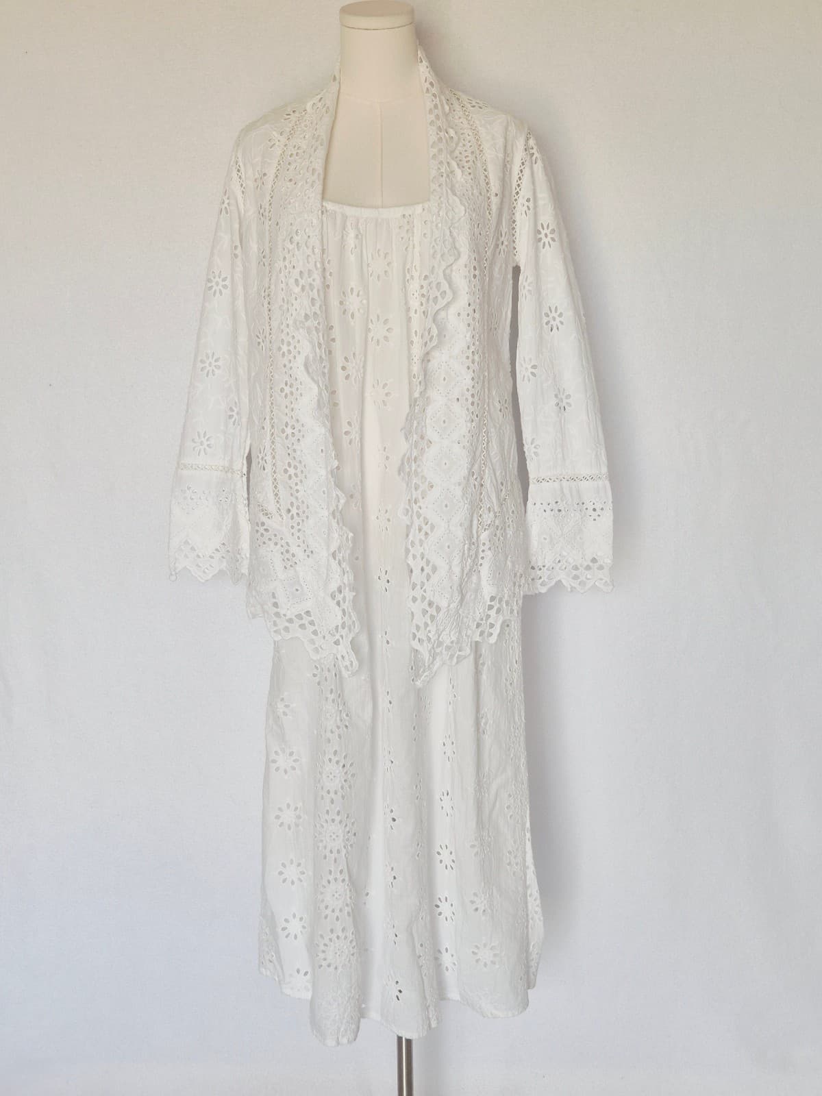 Lauren Ralph Lauren 2 Pc. White Eyelet Embroidered Open Jacket + Slip Dress Sz.S - Thumbnail 14