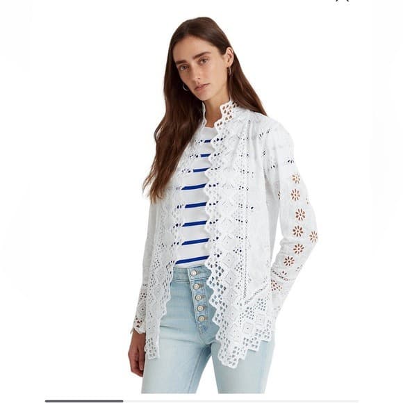 Lauren Ralph Lauren 2 Pc. White Eyelet Embroidered Open Jacket + Slip Dress Sz.S - Thumbnail 6