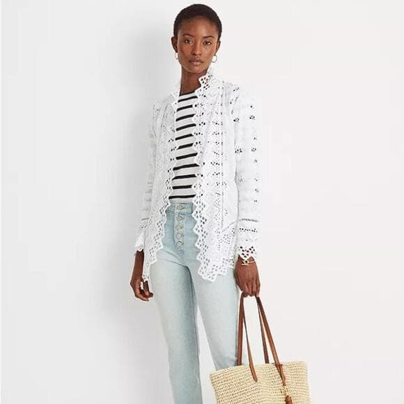 Lauren Ralph Lauren 2 Pc. White Eyelet Embroidered Open Jacket + Slip Dress Sz.S - Thumbnail 2