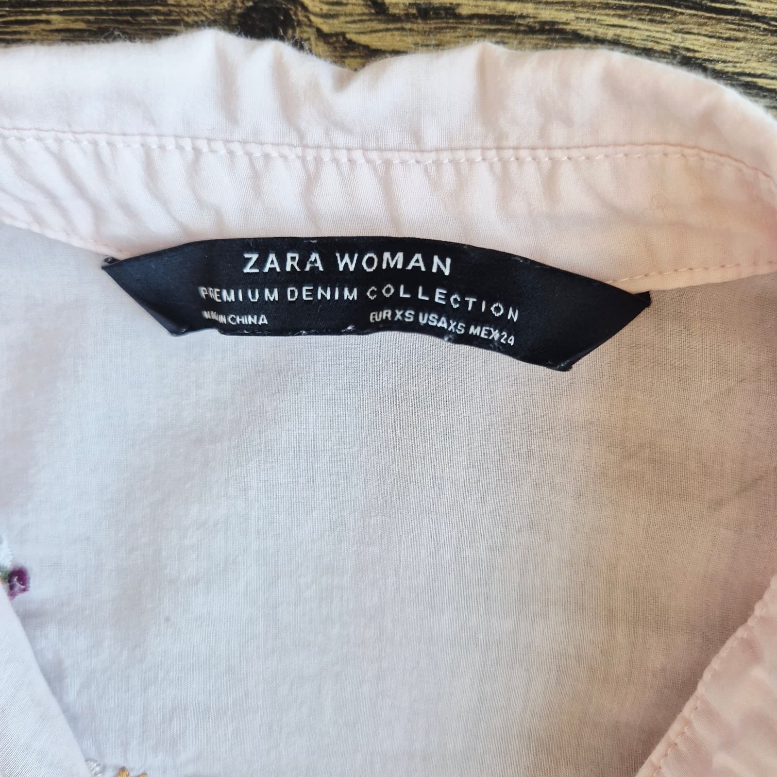 Zara Floral Embroidered Hi-Low Tunnic Button-Up Shirt Roll Tap Sleeve Pink Sz.XS - Thumbnail 10