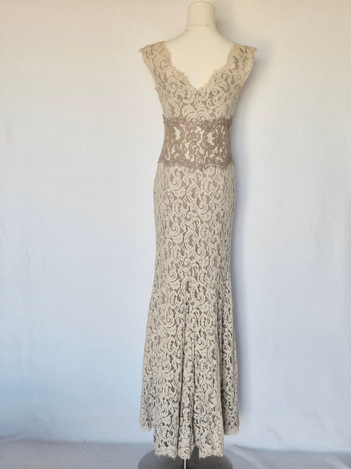 TADASHI SHOJI Embroidered Lace Formal Maxi Dress Gown Sleeveless Beige Womens 4P - Thumbnail 9