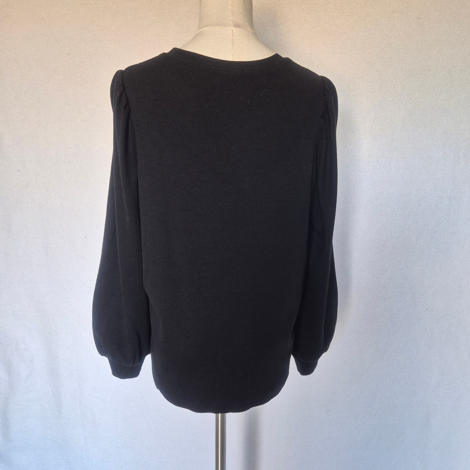 Marine Layer Lexi Ribbed Puff-Sleeve Top Crew Neck Tencel Blend Black Women's M - Thumbnail 11