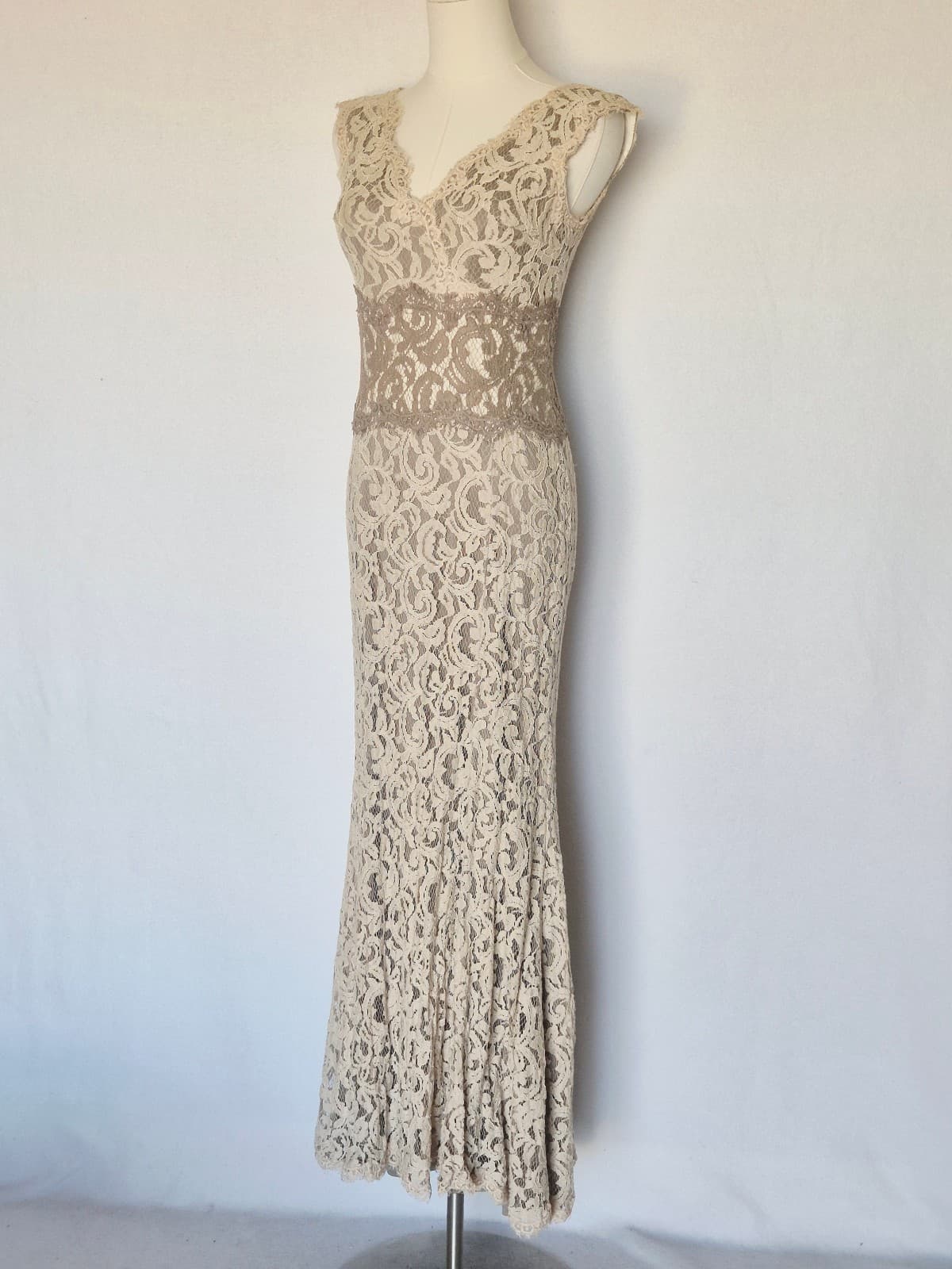 TADASHI SHOJI Embroidered Lace Formal Maxi Dress Gown Sleeveless Beige Womens 4P - Thumbnail 4