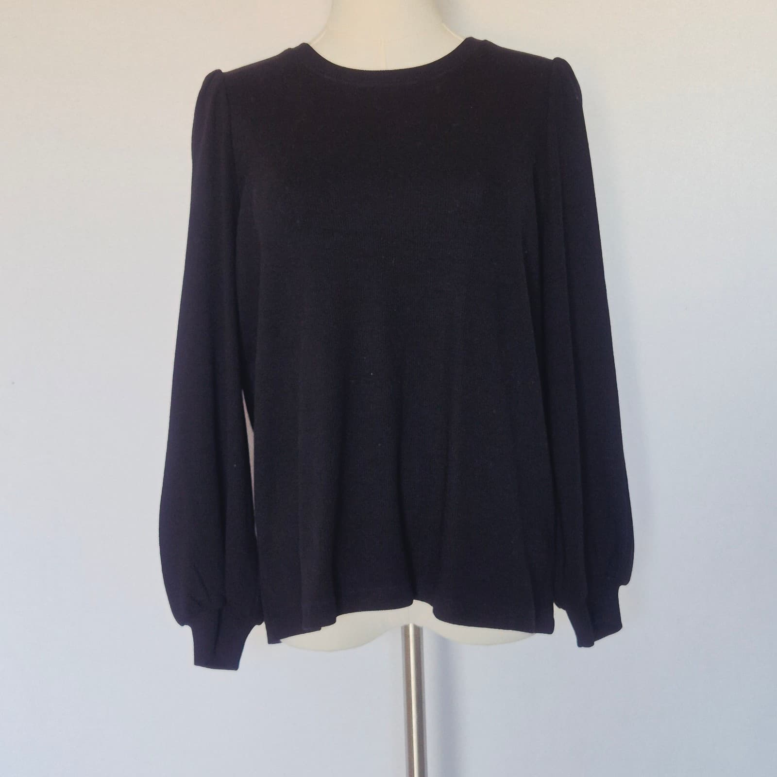 Marine Layer Lexi Ribbed Puff-Sleeve Top Crew Neck Tencel Blend Black Women's M - Thumbnail 5