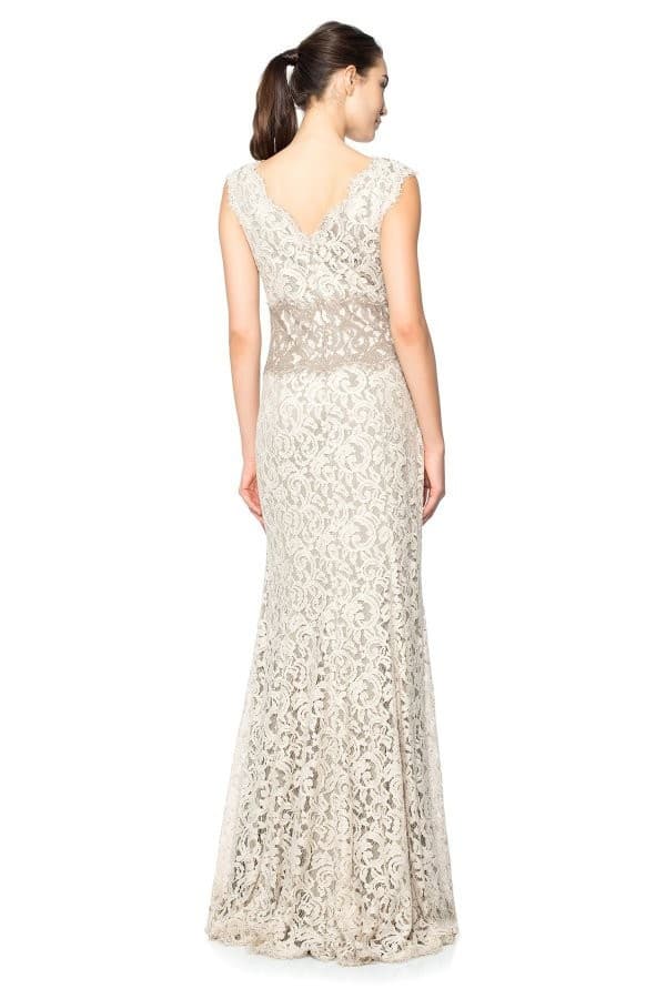 TADASHI SHOJI Embroidered Lace Formal Maxi Dress Gown Sleeveless Beige Womens 4P - Thumbnail 10