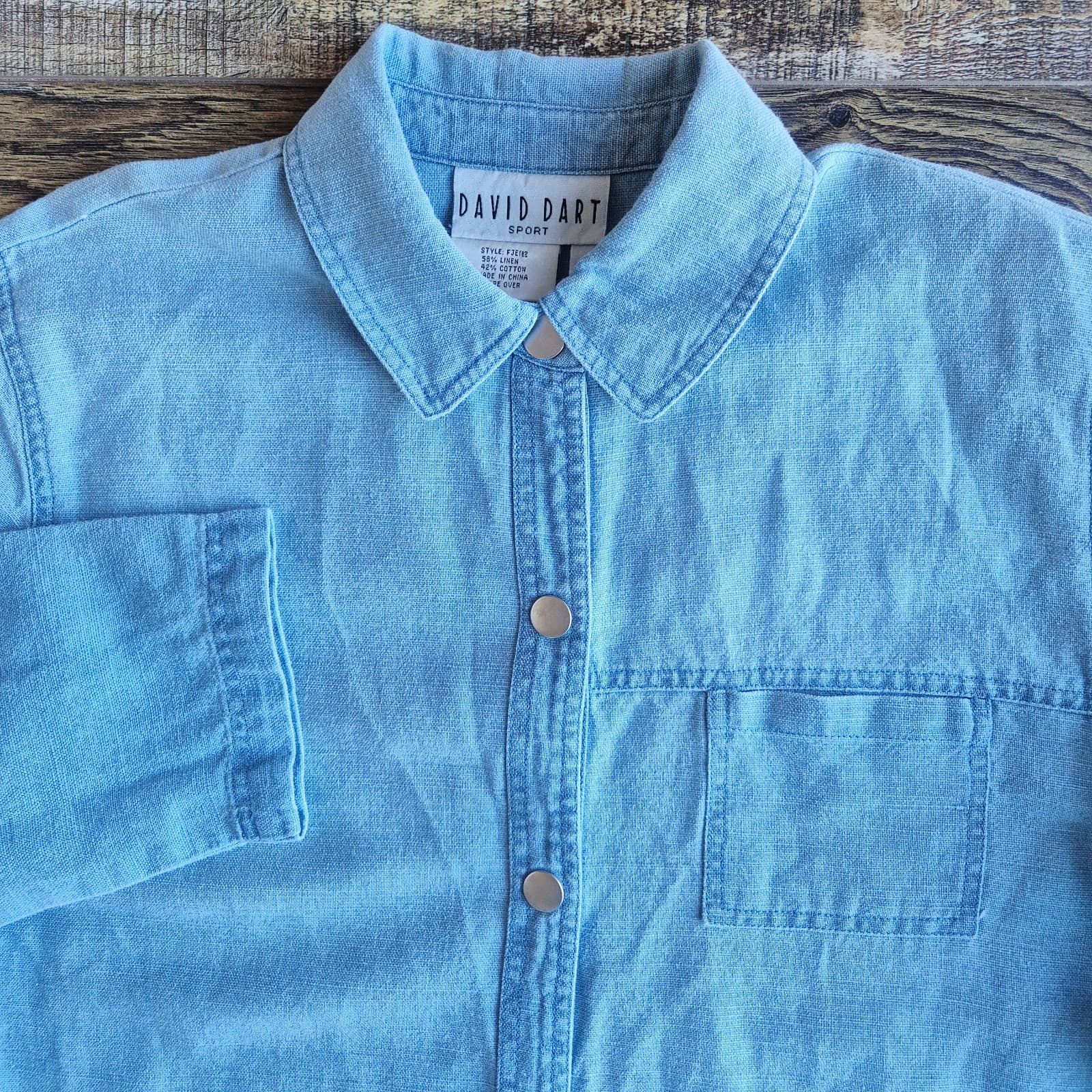 Vintge DAVID DART Sport Linen Blend Chambray Boxy Shirt Snap Pocket Women's S - Thumbnail 2