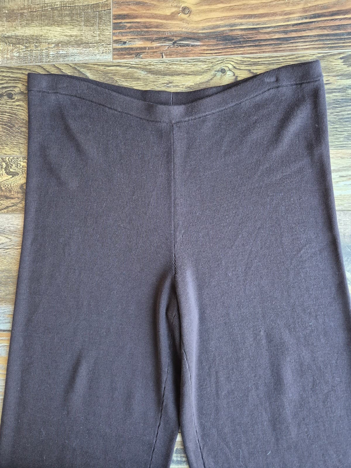Vintage EILEEN FISHER Silk Blend Ribbed Knit Pull-On Pants Straight Brown Size L - Thumbnail 3