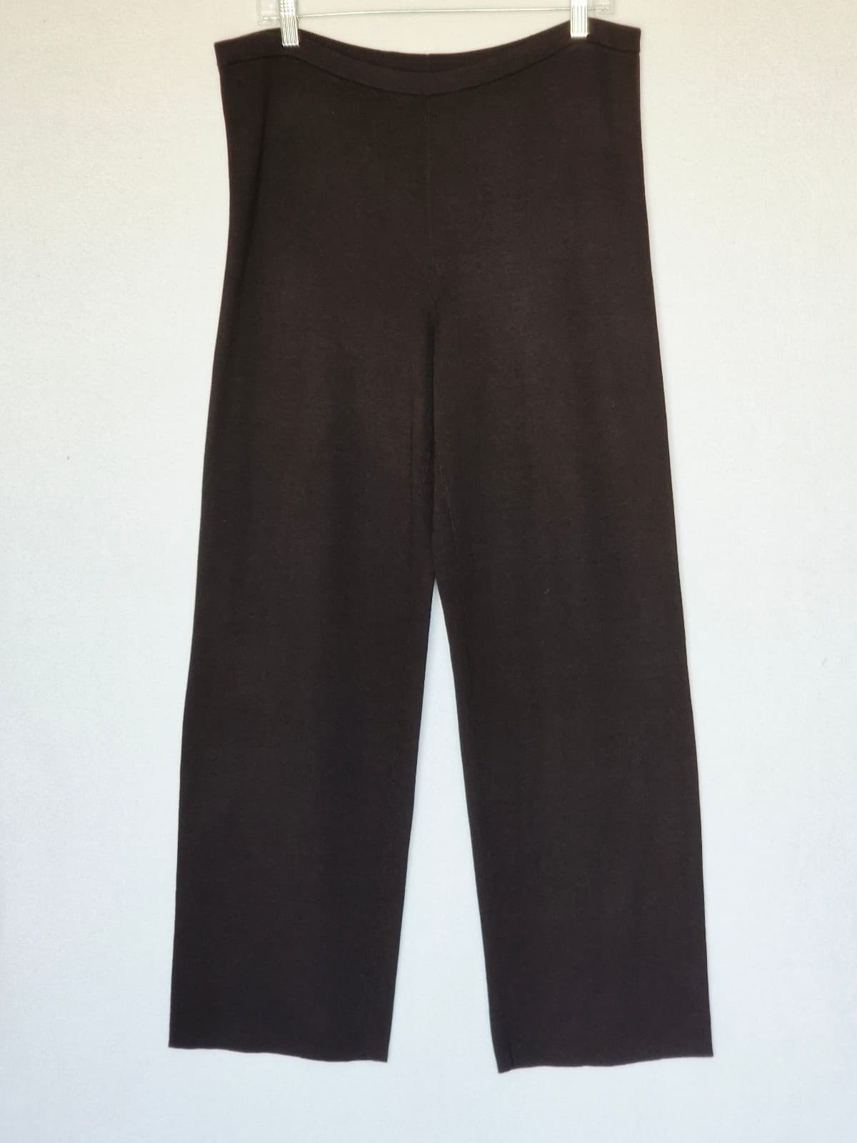 Vintage EILEEN FISHER Silk Blend Ribbed Knit Pull-On Pants Straight Brown Size L - Thumbnail 2