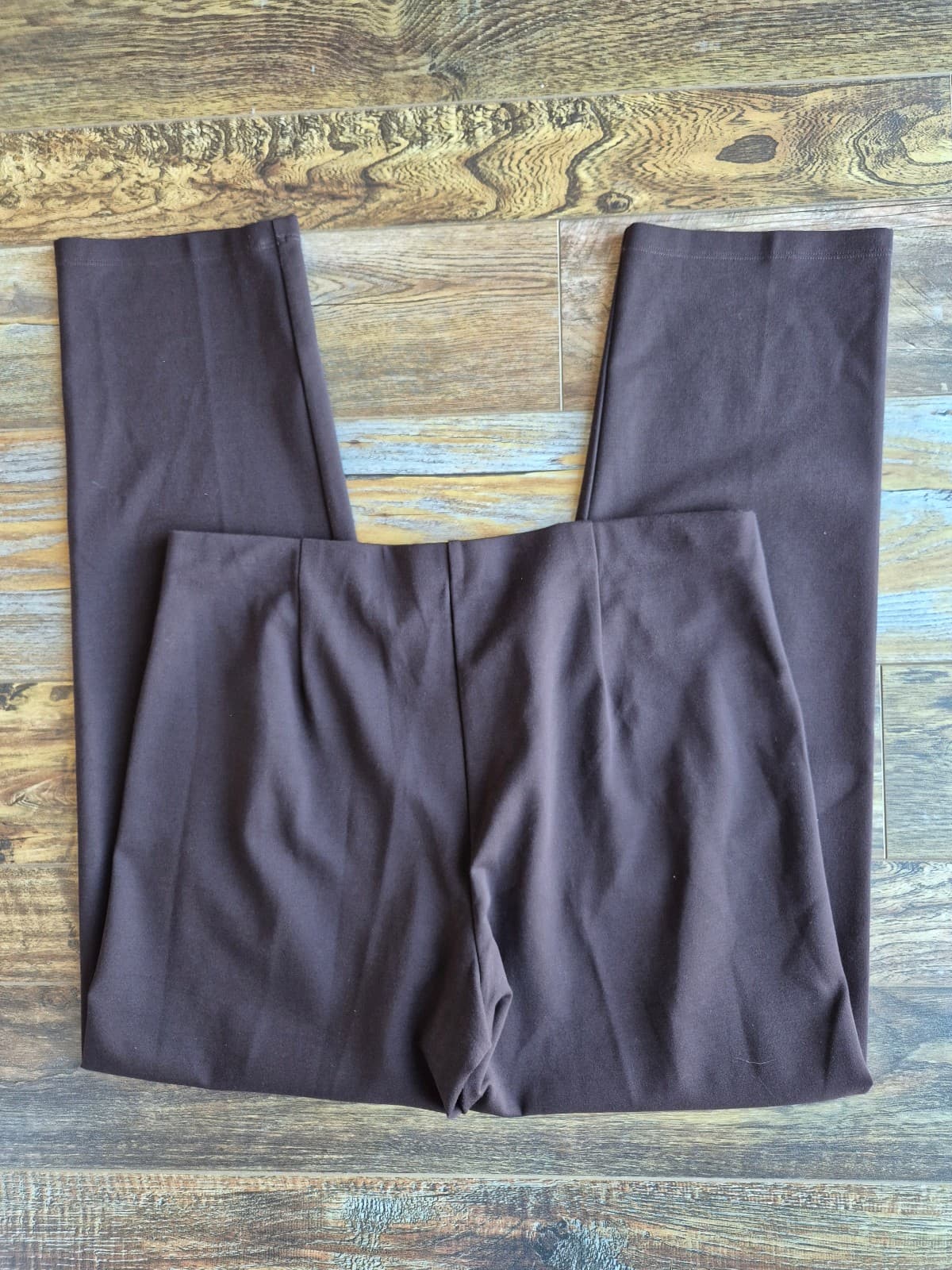 NEW EILEEN FISHER $138 Heavyweight Rayon Knit Pullon Slim Pants Brown Choco Sz.L - Thumbnail 3