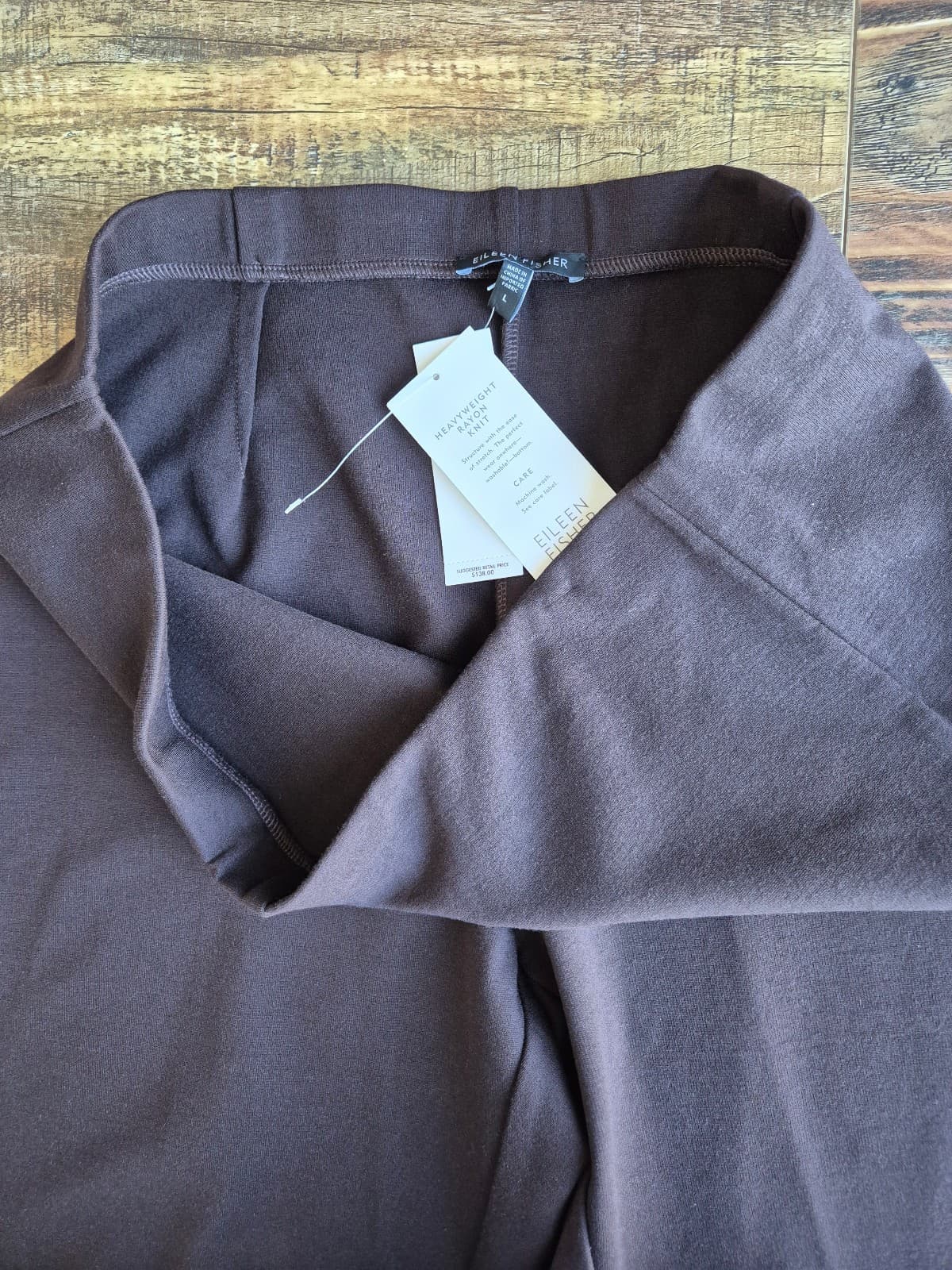 NEW EILEEN FISHER $138 Heavyweight Rayon Knit Pullon Slim Pants Brown Choco Sz.L - Thumbnail 2