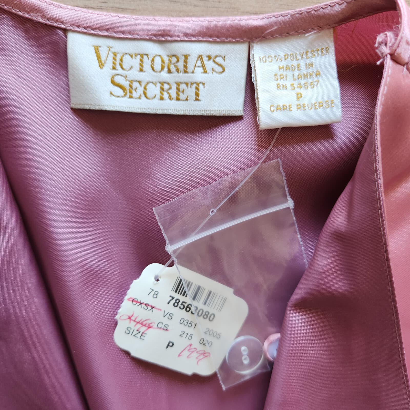 Vintage NWT Victoria's Secret Gold Label Satin Collared Robe Tie-Waist Pink Sz.P - Thumbnail 7