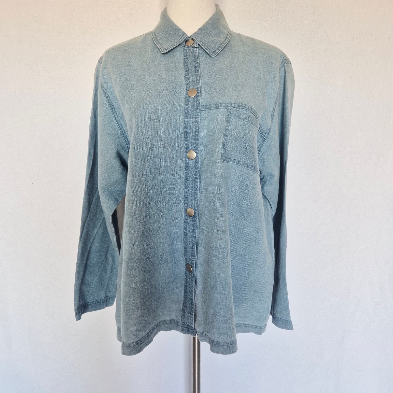 Vintge DAVID DART Sport Linen Blend Chambray Boxy Shirt Snap Pocket Women's S - Thumbnail 3