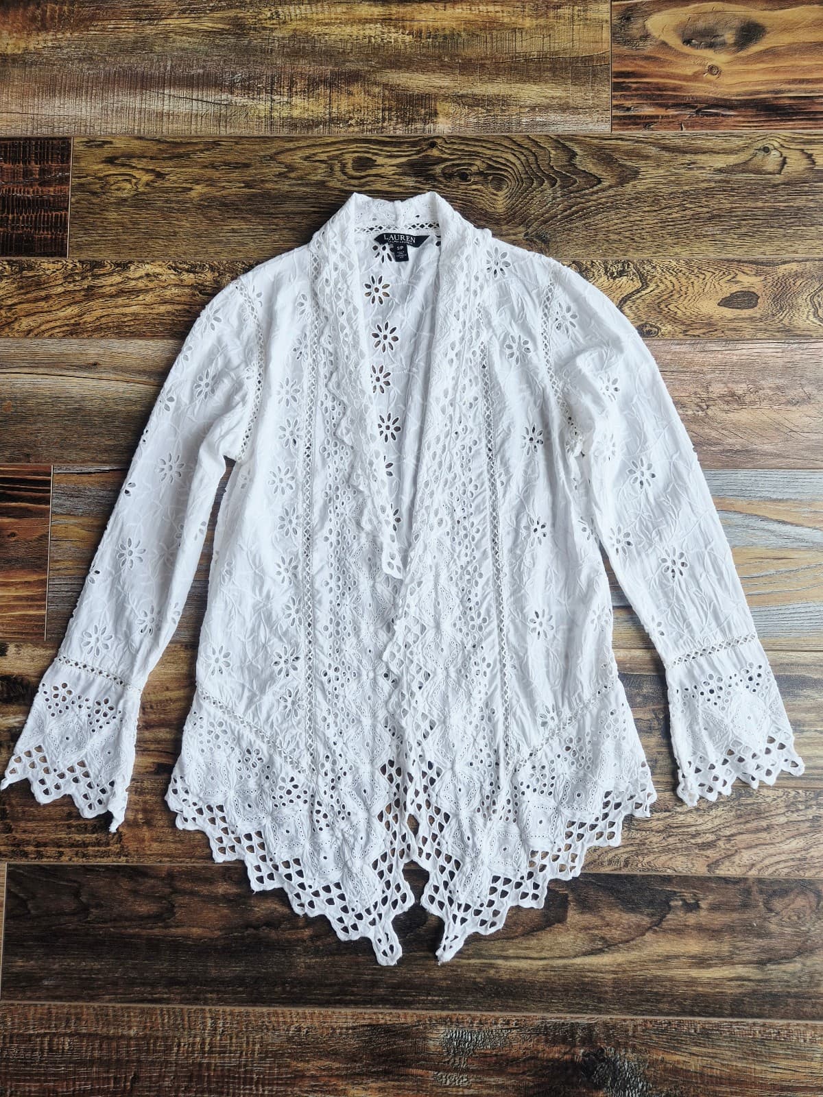 Lauren Ralph Lauren 2 Pc. White Eyelet Embroidered Open Jacket + Slip Dress Sz.S - Thumbnail 5