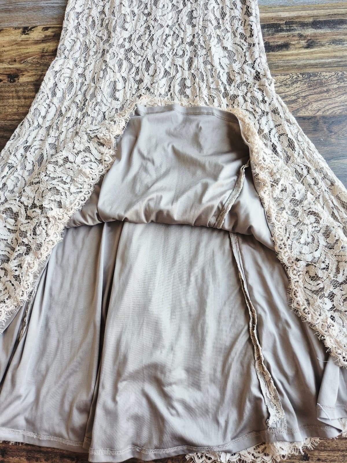 TADASHI SHOJI Embroidered Lace Formal Maxi Dress Gown Sleeveless Beige Womens 4P - Thumbnail 13