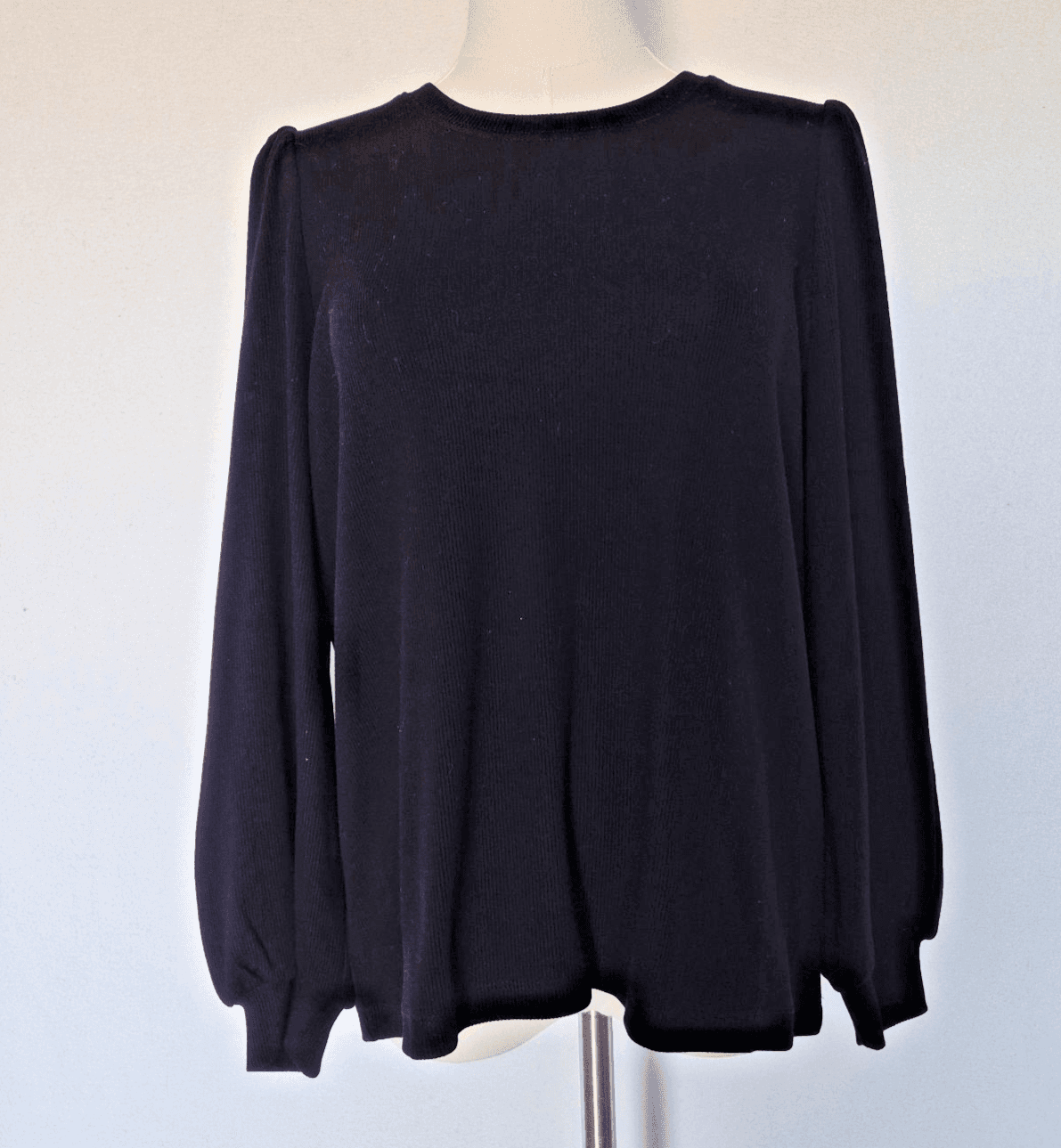Marine Layer Lexi Ribbed Puff-Sleeve Top Crew Neck Tencel Blend Black Women's M - Thumbnail 3