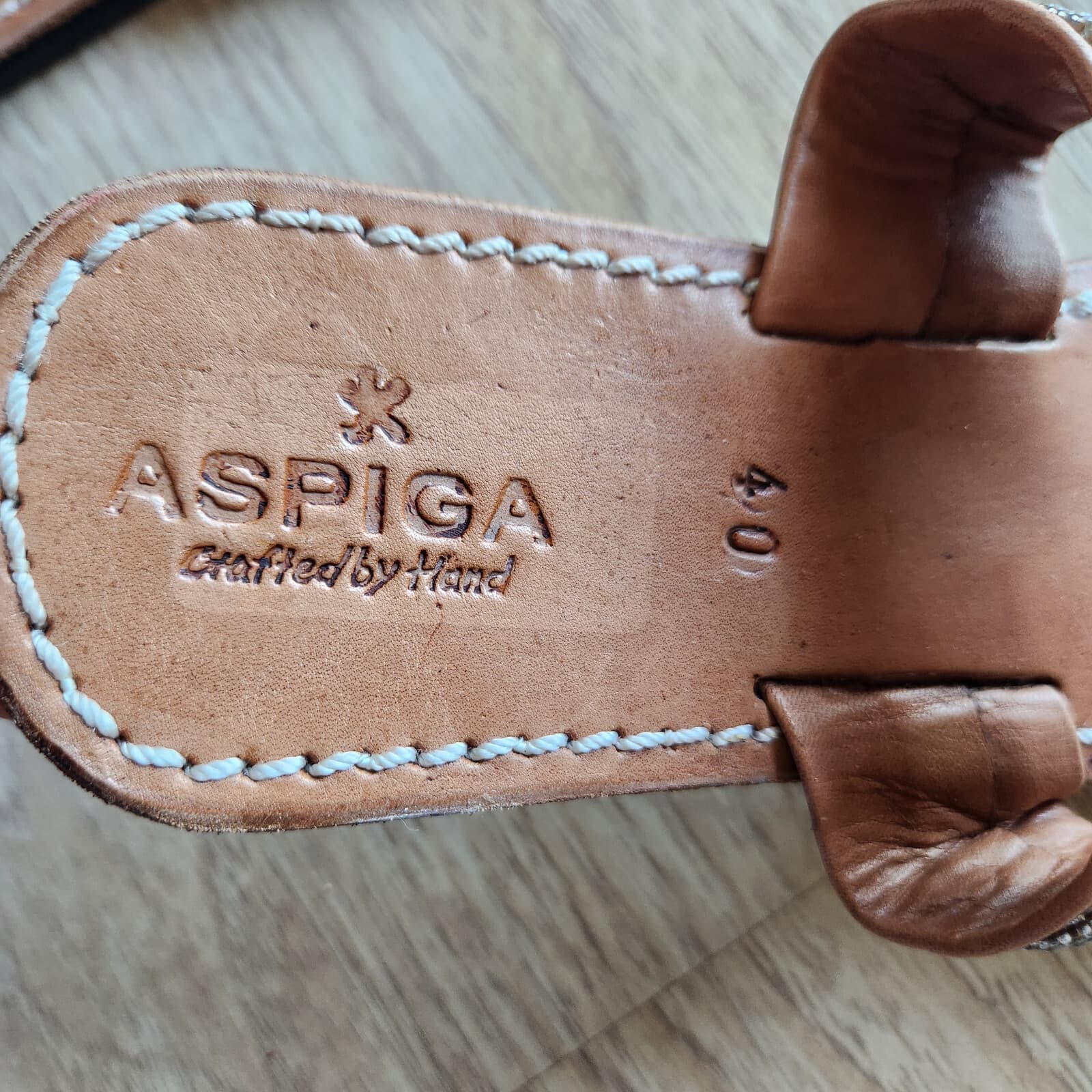 Aspiga Crafted by Hand Leather Beaded Slid Sandals Open-Toe Strap Brown EU40 - Thumbnail 7