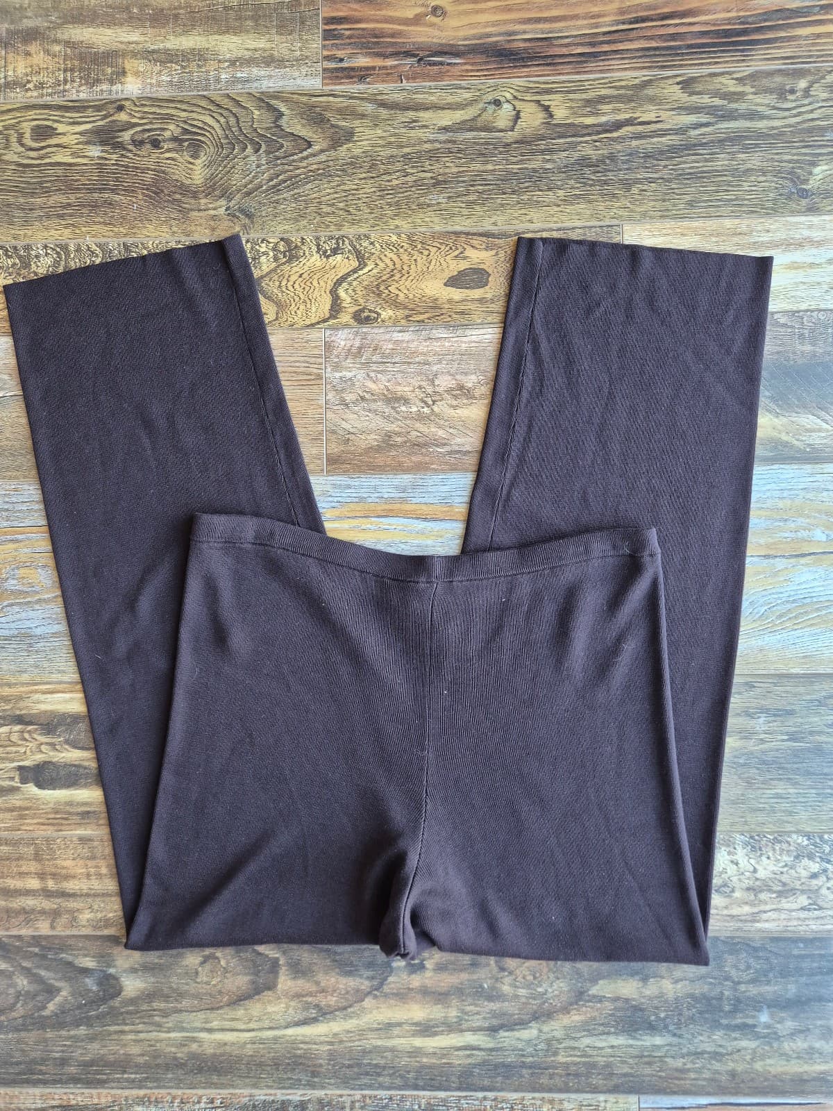 Vintage EILEEN FISHER Silk Blend Ribbed Knit Pull-On Pants Straight Brown Size L - Thumbnail 5