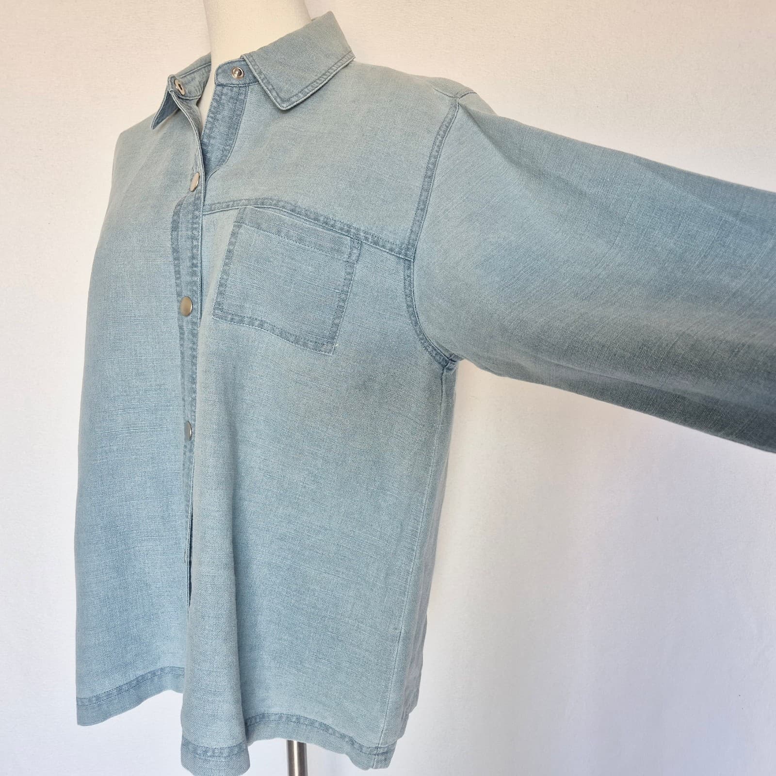 Vintge DAVID DART Sport Linen Blend Chambray Boxy Shirt Snap Pocket Women's S - Thumbnail 5