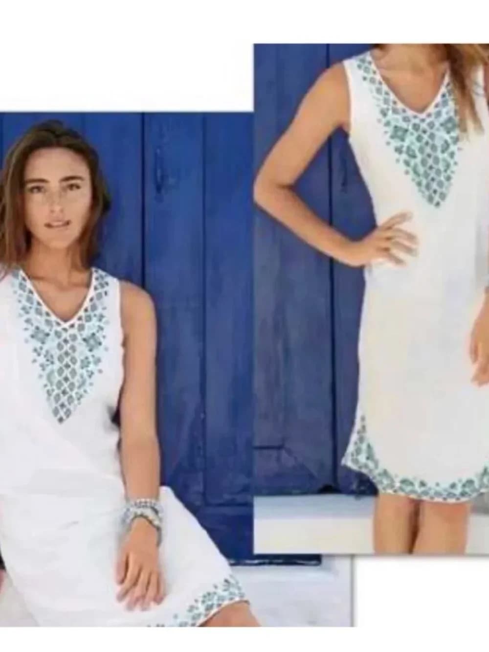 J.Jill Love Linen Embroidered Midi Shift Dress Sleeveless Lined White Women's 2X - Thumbnail 3