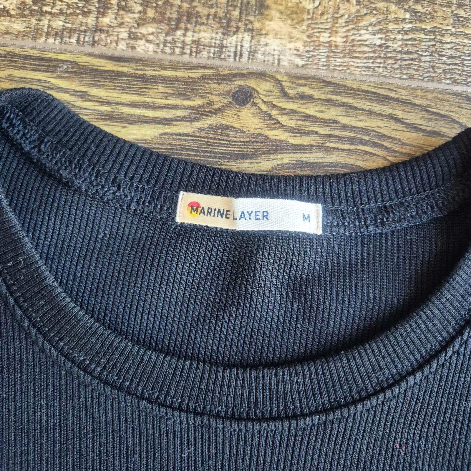 Marine Layer Lexi Ribbed Puff-Sleeve Top Crew Neck Tencel Blend Black Women's M - Thumbnail 12