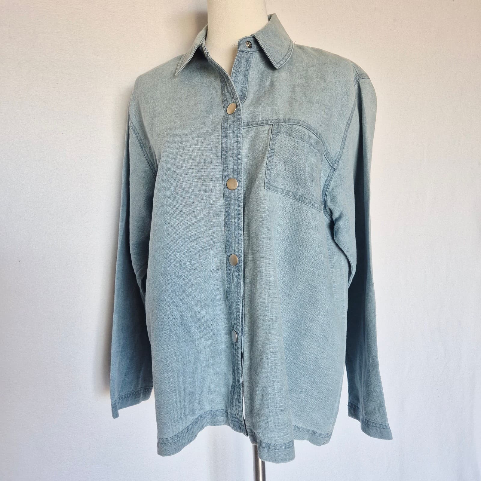 Vintge DAVID DART Sport Linen Blend Chambray Boxy Shirt Snap Pocket Women's S - Thumbnail 4
