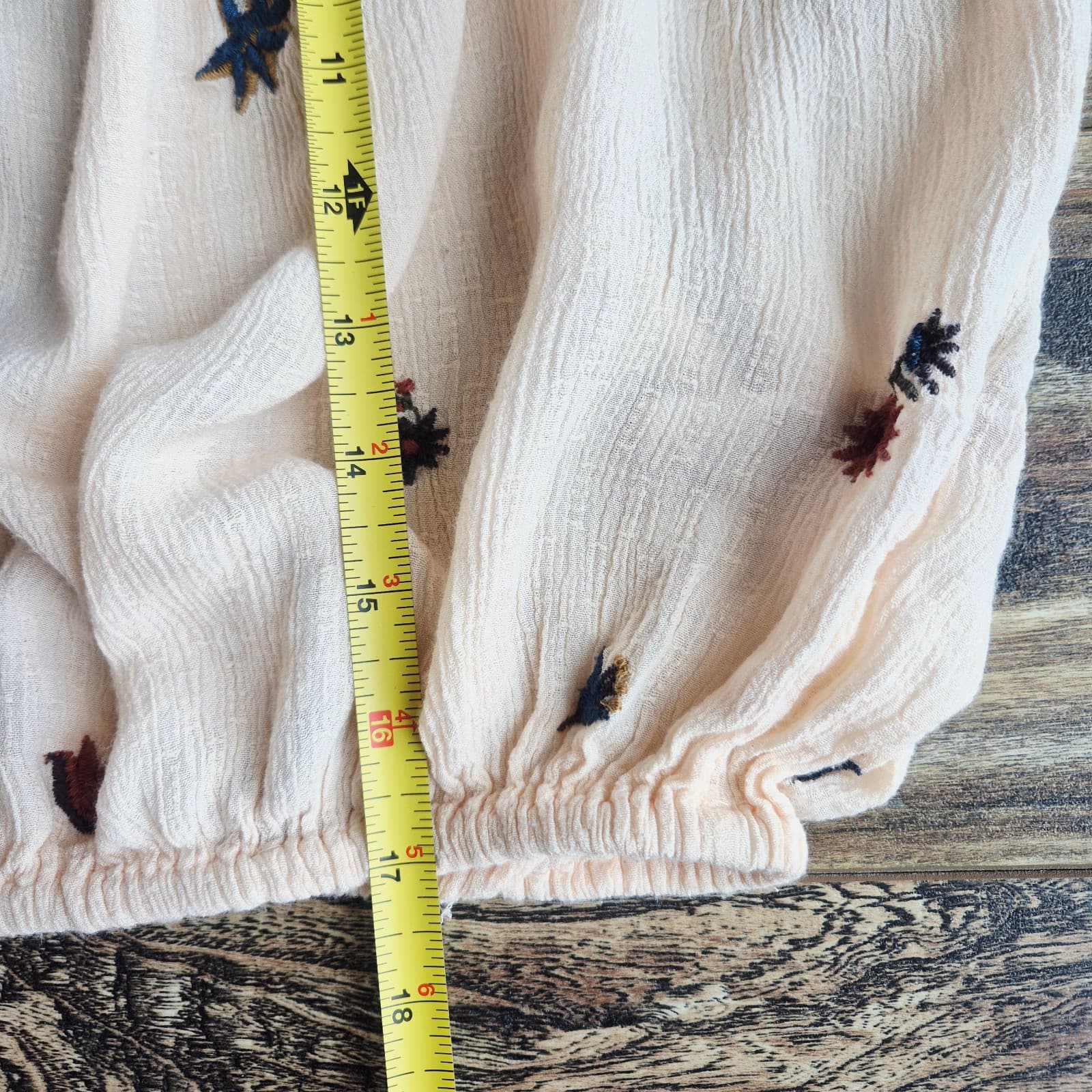 Free People Wild Flowers Embroidered Peasant Blouse 3/4 Sleeve Cream Size M - Thumbnail 13