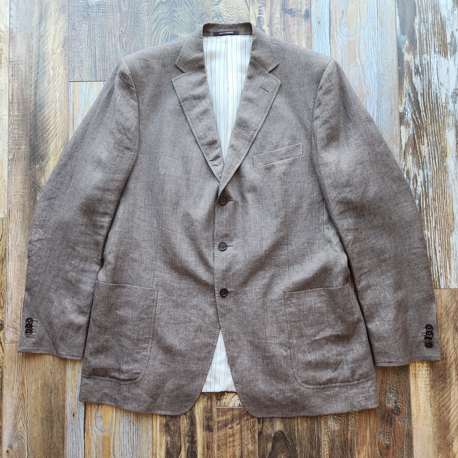 Ermenegildo Zegna Made in Switzerland 100% Linen Sport Coat Brown Men's 56L - Thumbnail 2