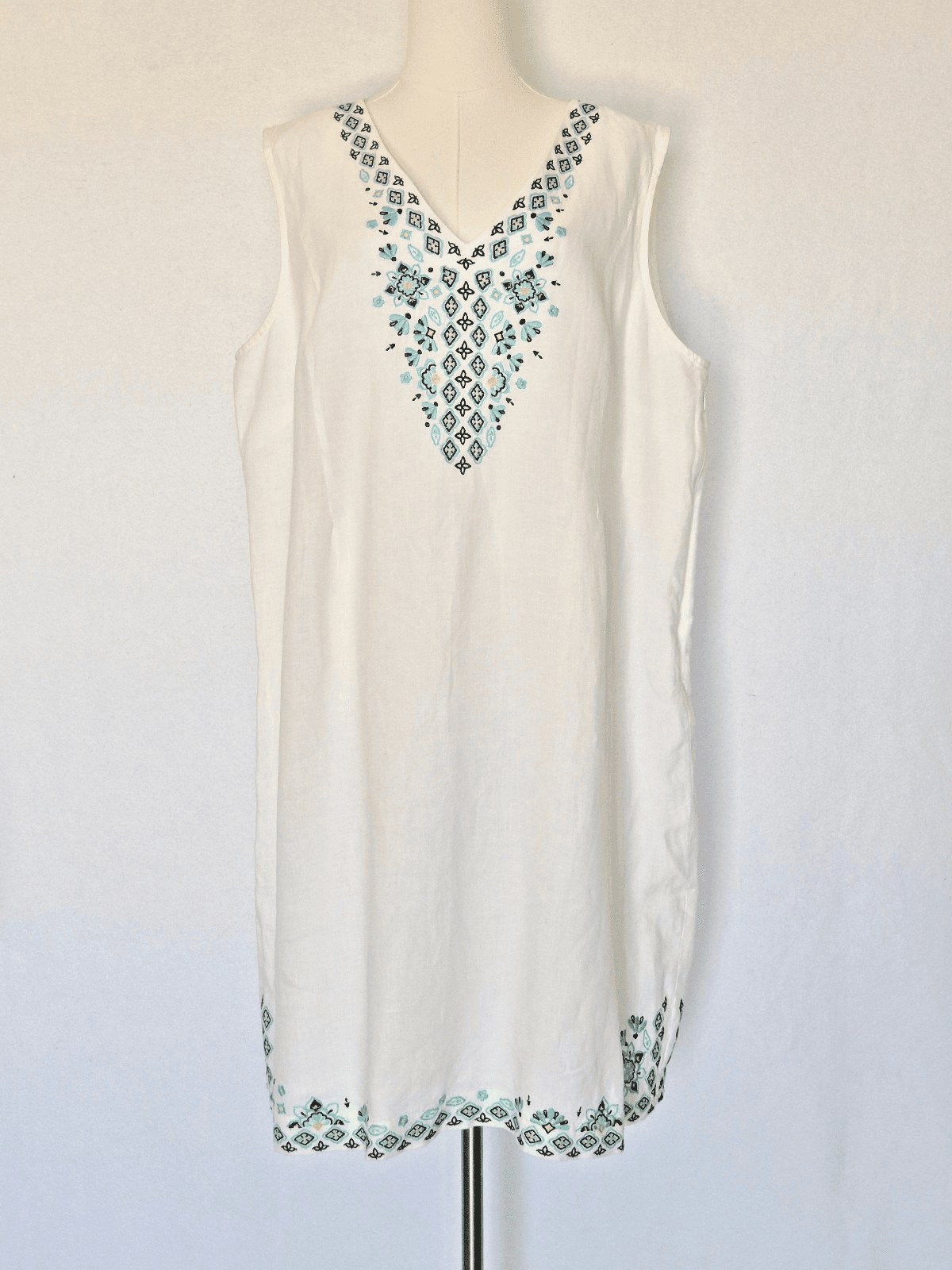 J.Jill Love Linen Embroidered Midi Shift Dress Sleeveless Lined White Women's 2X - Thumbnail 2