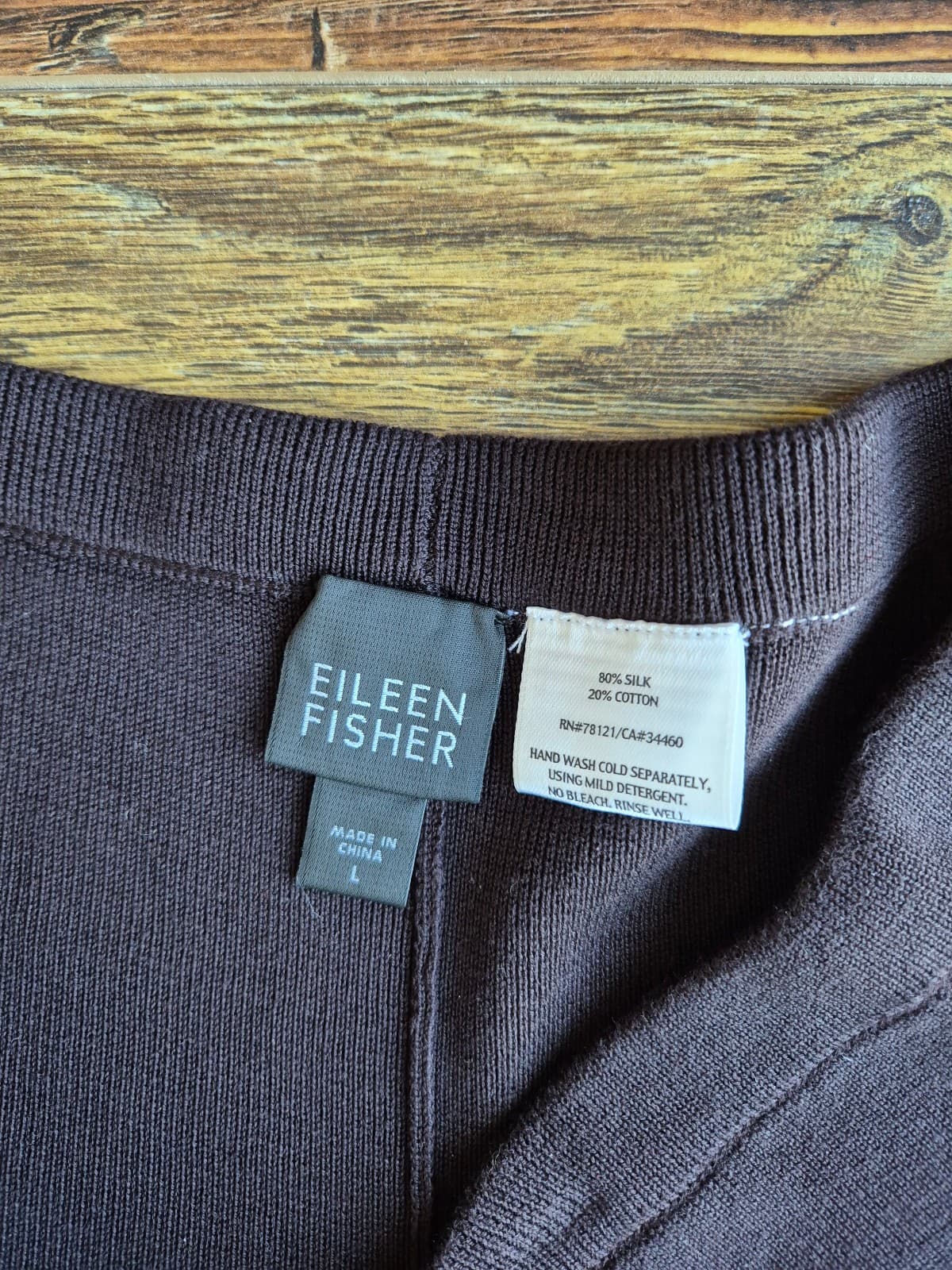 Vintage EILEEN FISHER Silk Blend Ribbed Knit Pull-On Pants Straight Brown Size L - Thumbnail 6