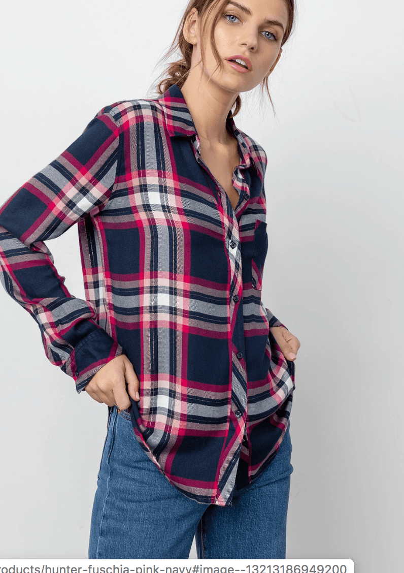 Rails Hunter Fuschia Plaid Button-Down Shirt Long Sleeve Pink Navy Women's S - Thumbnail 6