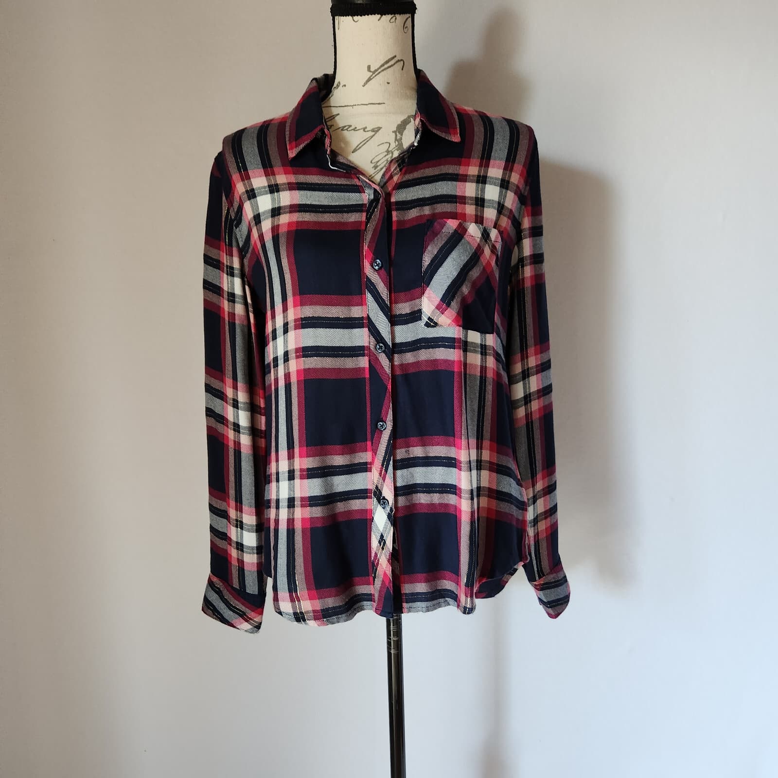 Rails Hunter Fuschia Plaid Button-Down Shirt Long Sleeve Pink Navy Women's S - Thumbnail 2