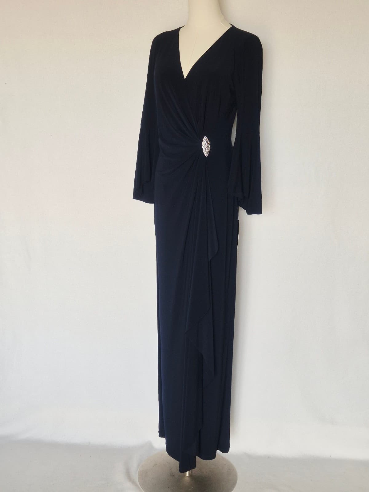 NEW Lauren Ralph Lauren Rhinestone Twist-Front Maxi Evening Gown JerseyNavy Sz.6 - Thumbnail 8
