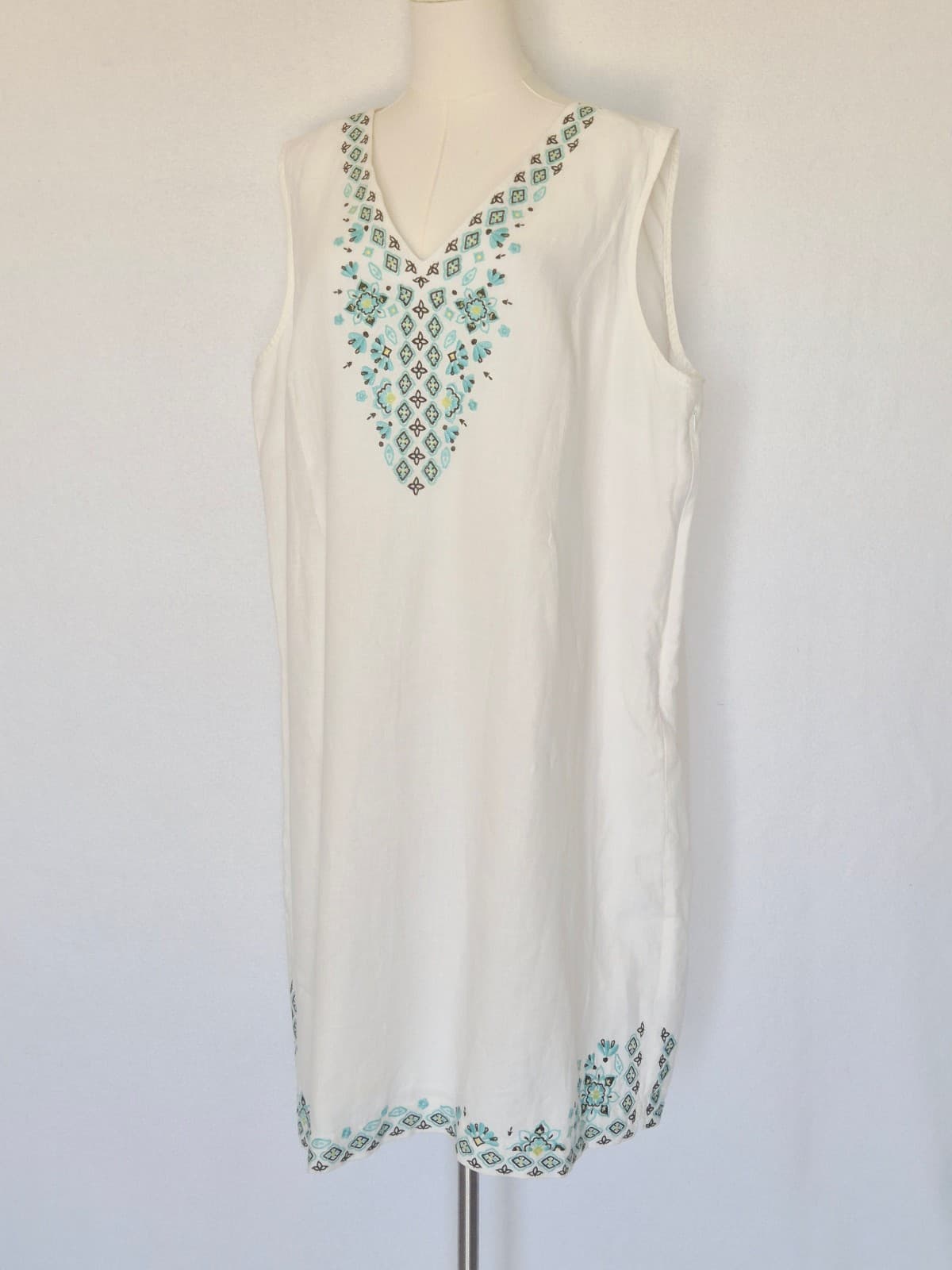 J.Jill Love Linen Embroidered Midi Shift Dress Sleeveless Lined White Women's 2X - Thumbnail 4